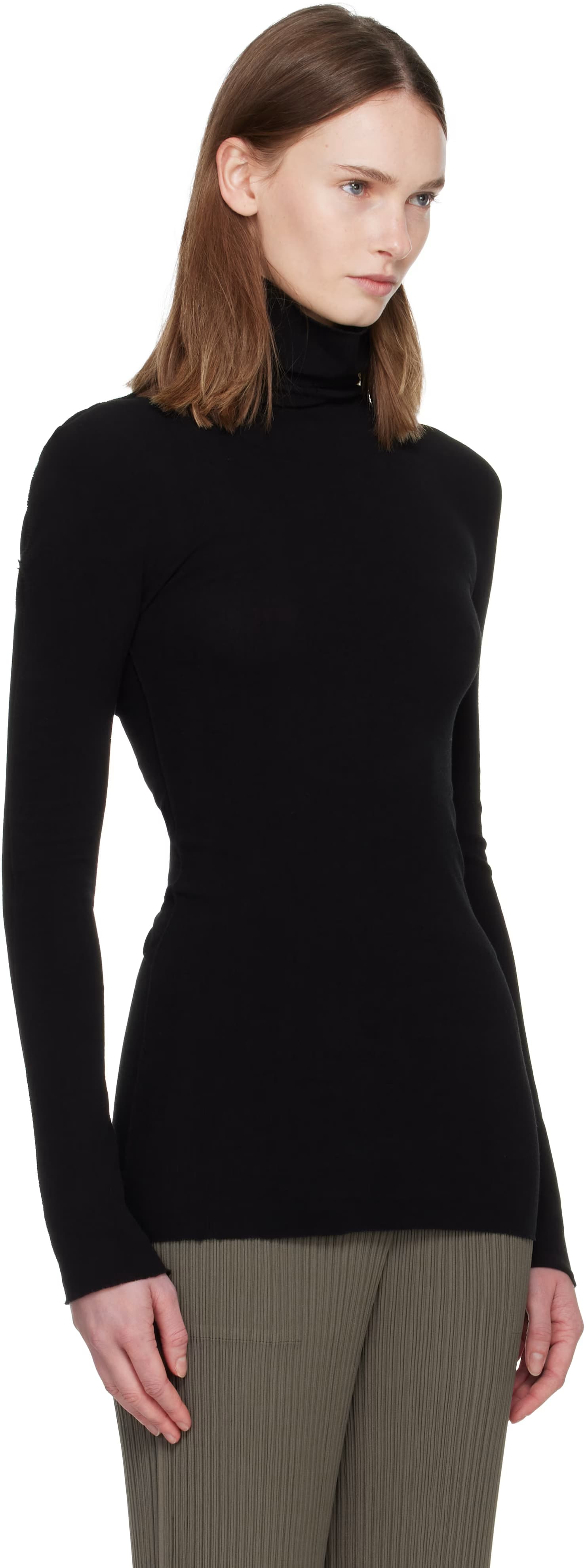 Black Cotton Baguette Turtleneck by ISSEY MIYAKE