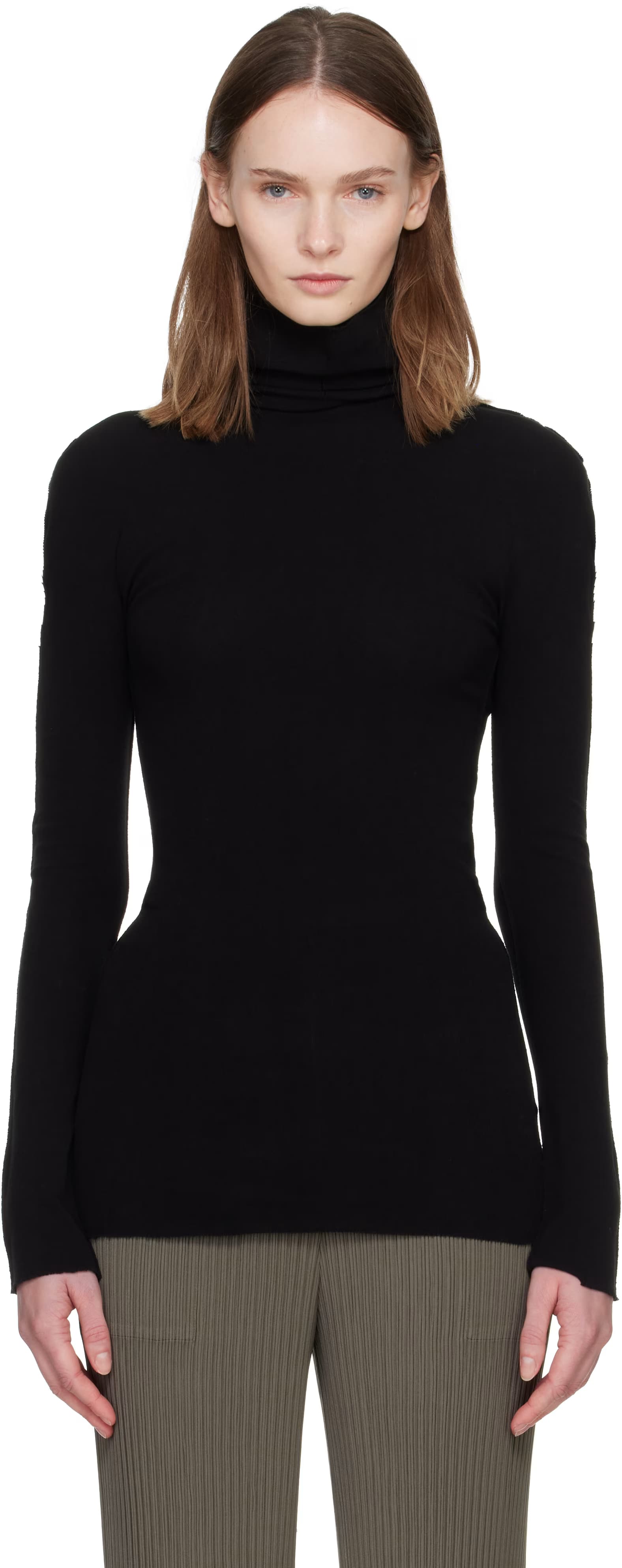 Black Cotton Baguette Turtleneck by ISSEY MIYAKE
