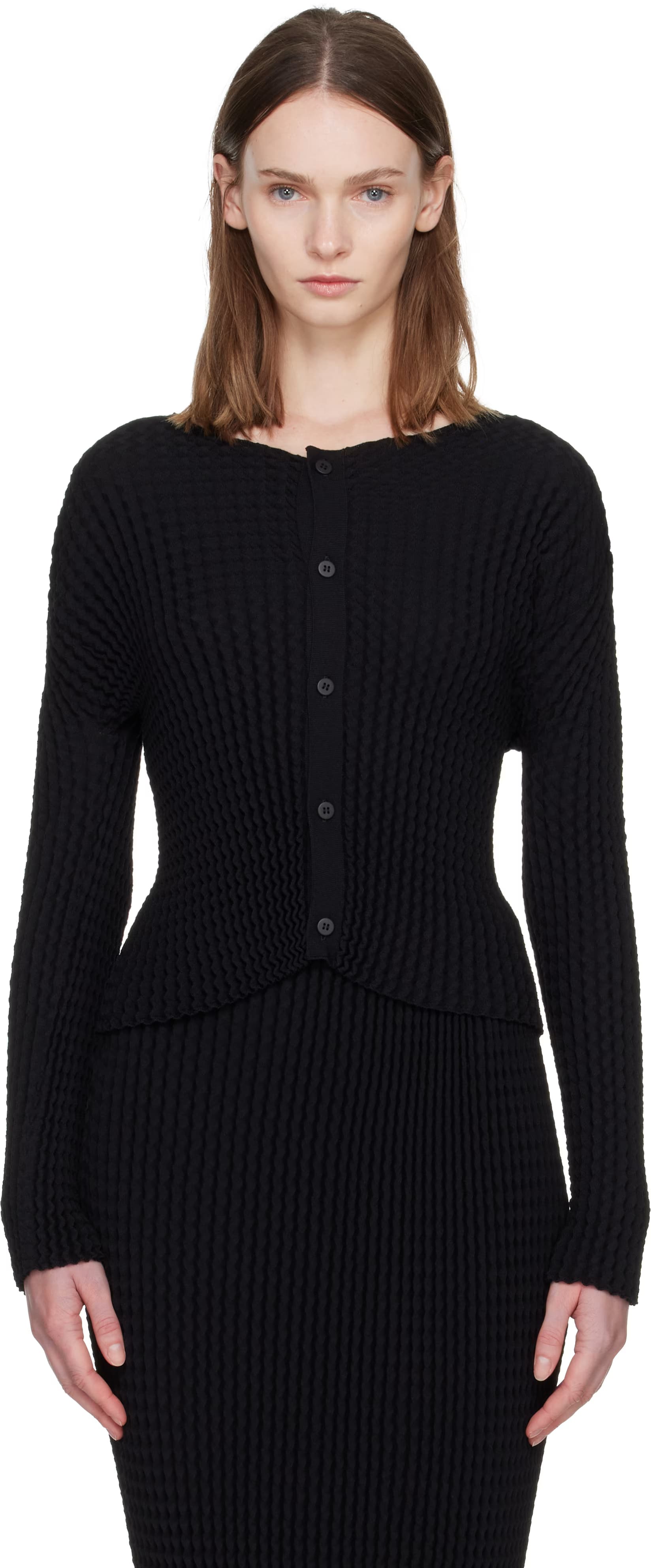 Black Spongy Cardigan by ISSEY MIYAKE