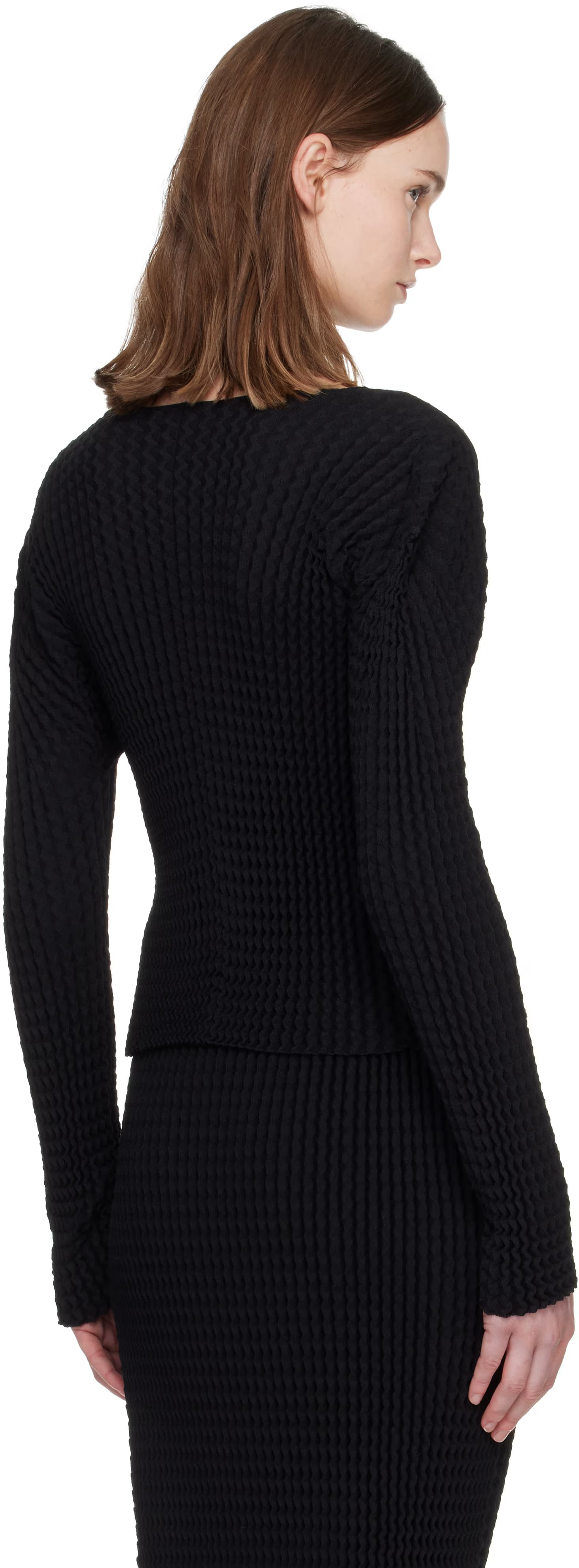 Black Spongy Cardigan by ISSEY MIYAKE