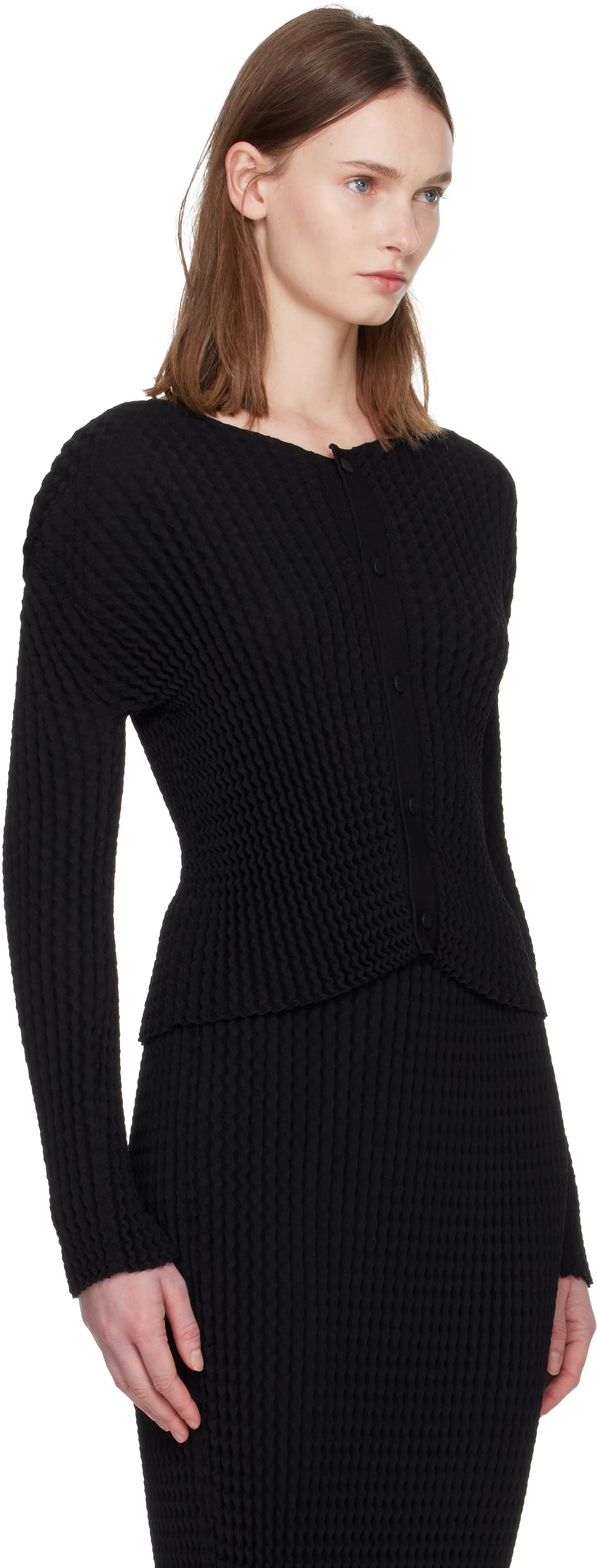 Black Spongy Cardigan by ISSEY MIYAKE