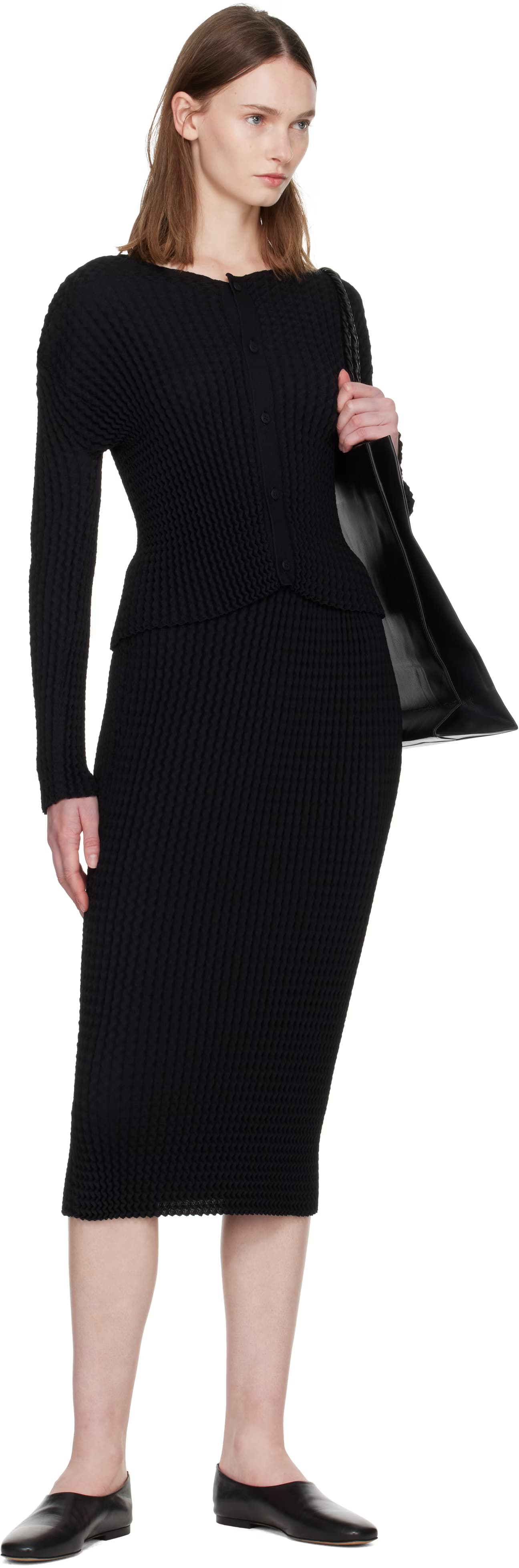 Black Spongy Cardigan by ISSEY MIYAKE