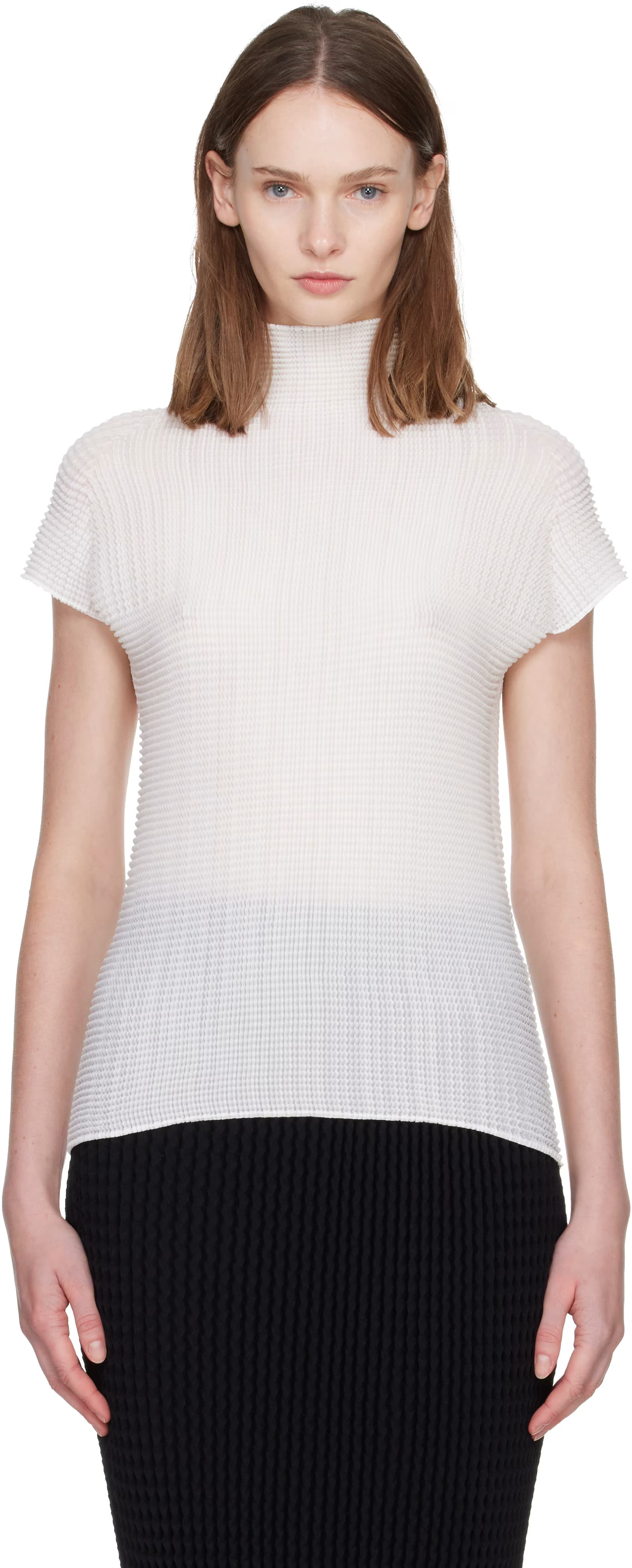 White Wooly Pleats Top by ISSEY MIYAKE