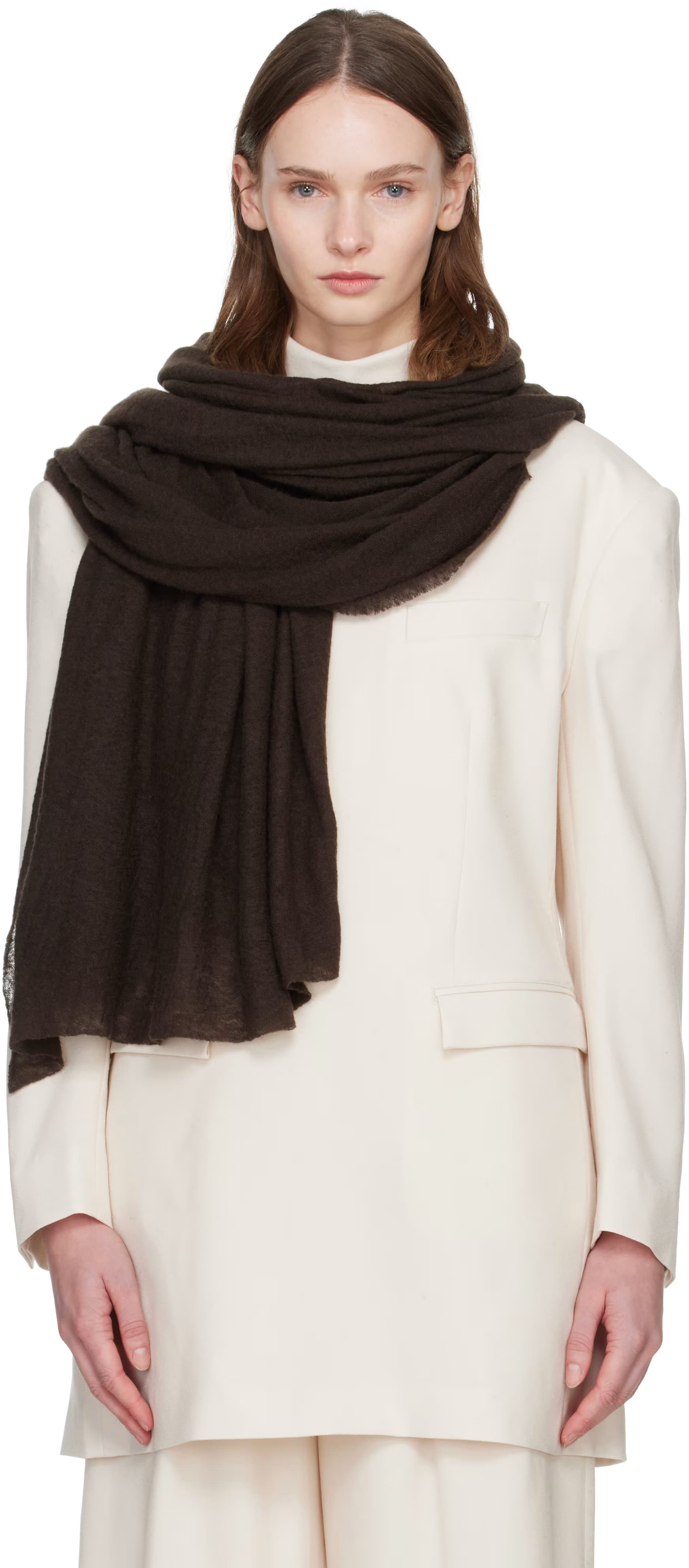 Brown Cashmere Knit Stole Scarf by ISSEY MIYAKE