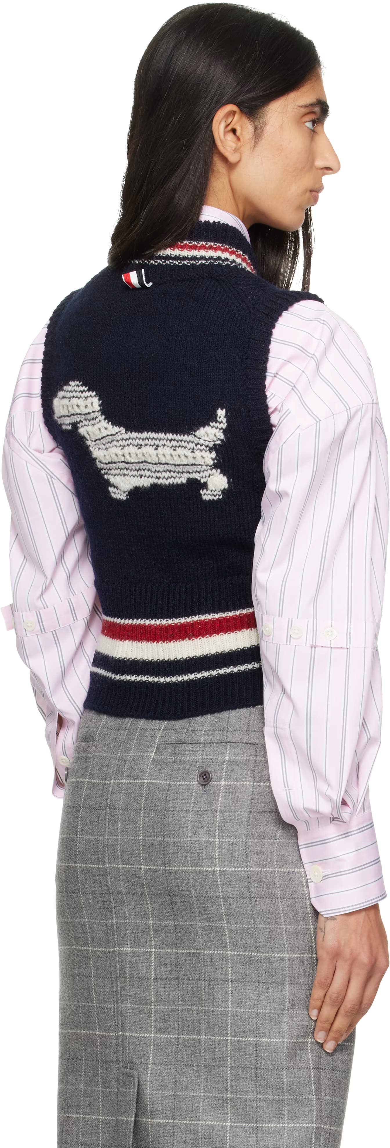 Navy Hector Pointelle V-Neck Vest by Thom Browne