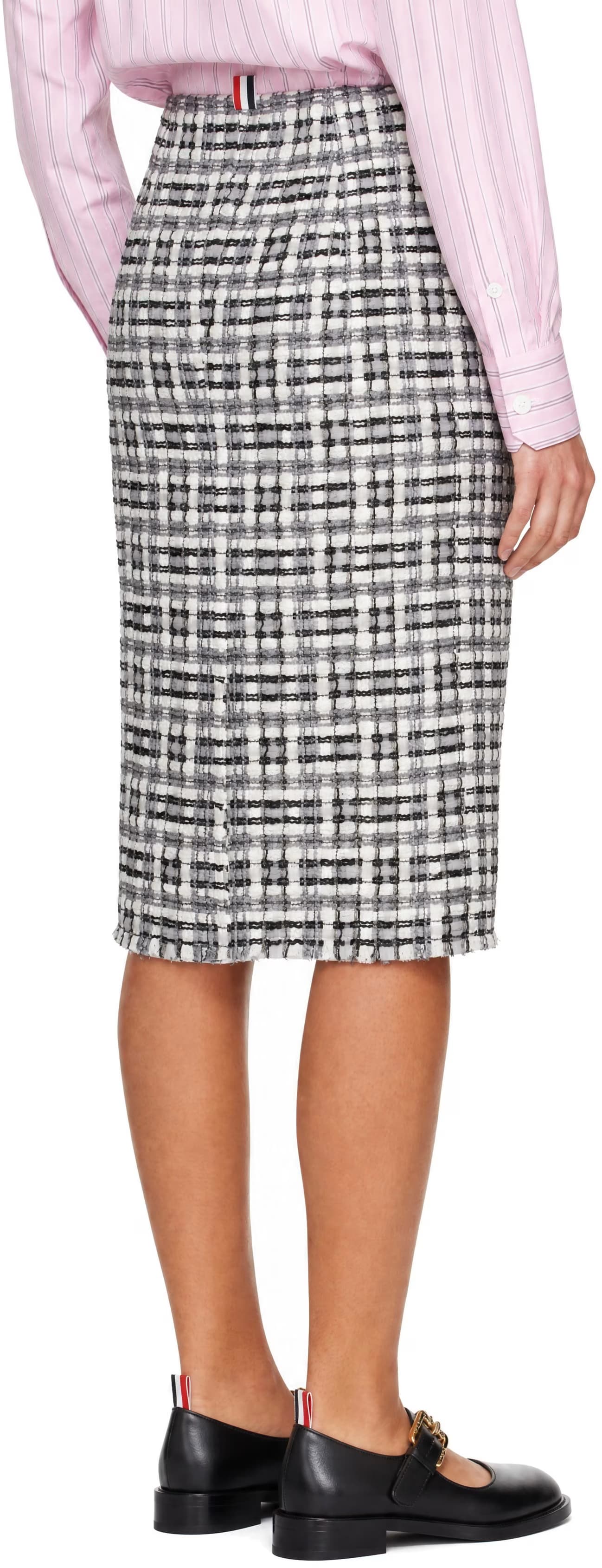 Gray & Off-White Ribbon Tweed Fray Midi Pencil Skirt 3