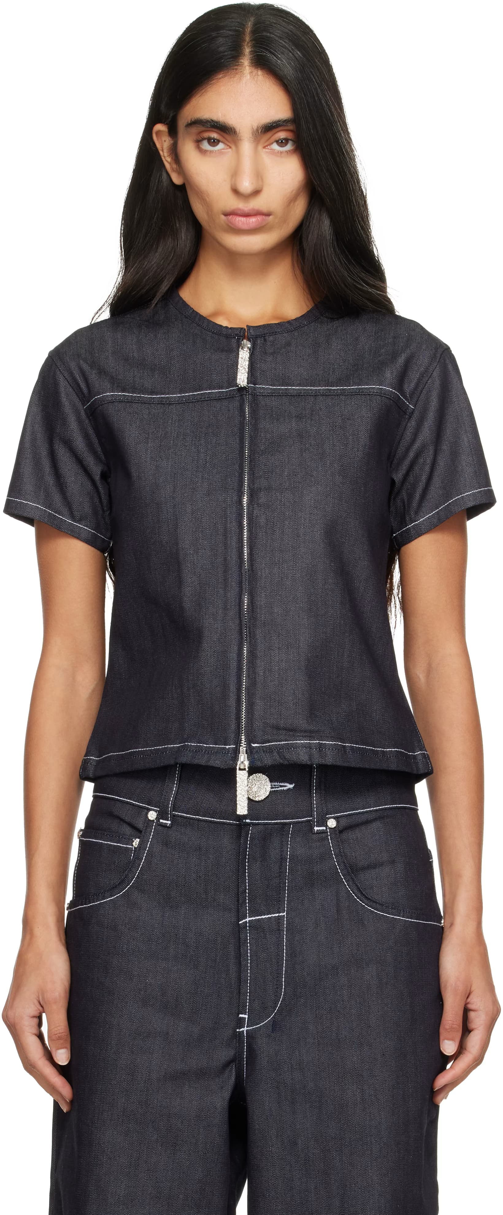 Navy Toni Denim Top by Veneda Carter
