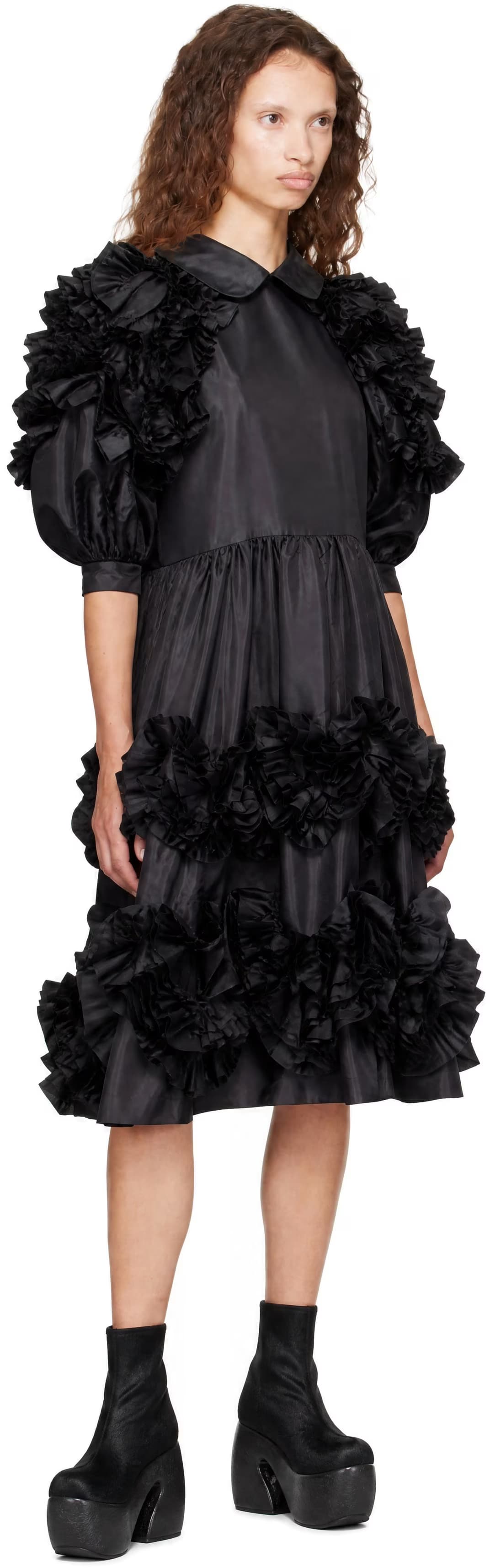 Black Taffeta Garment Washed Midi Dress 4