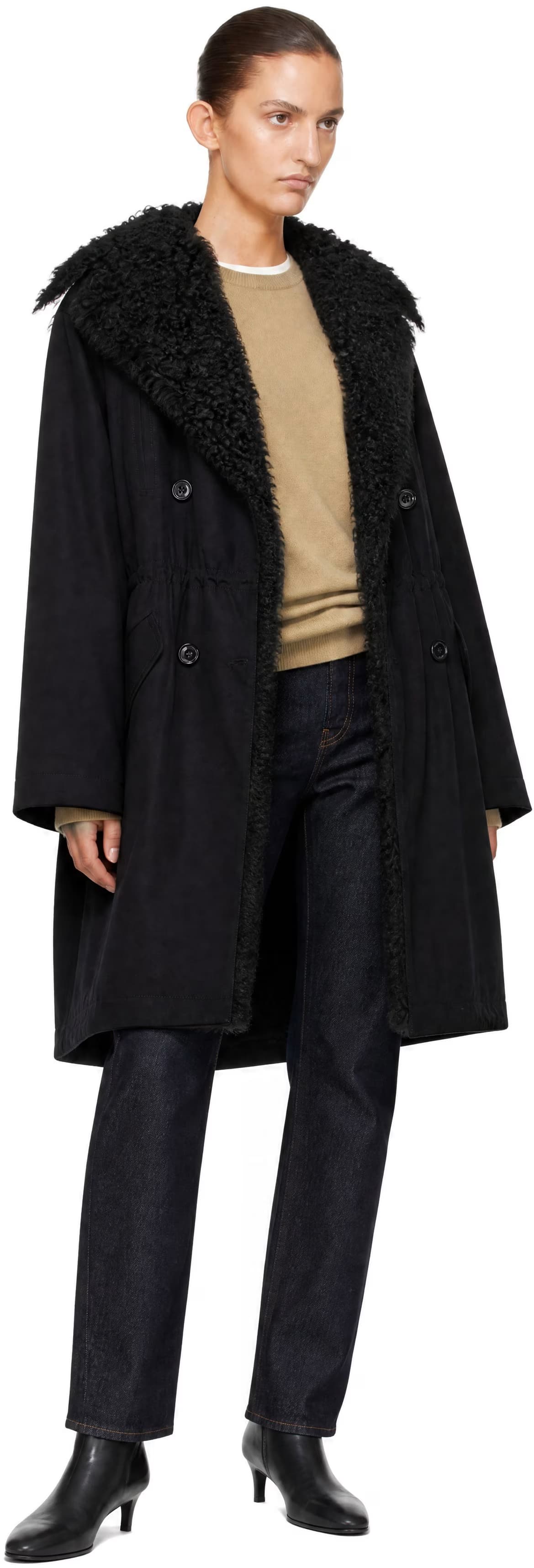 Black Shearling Cotton Parka Coat 4