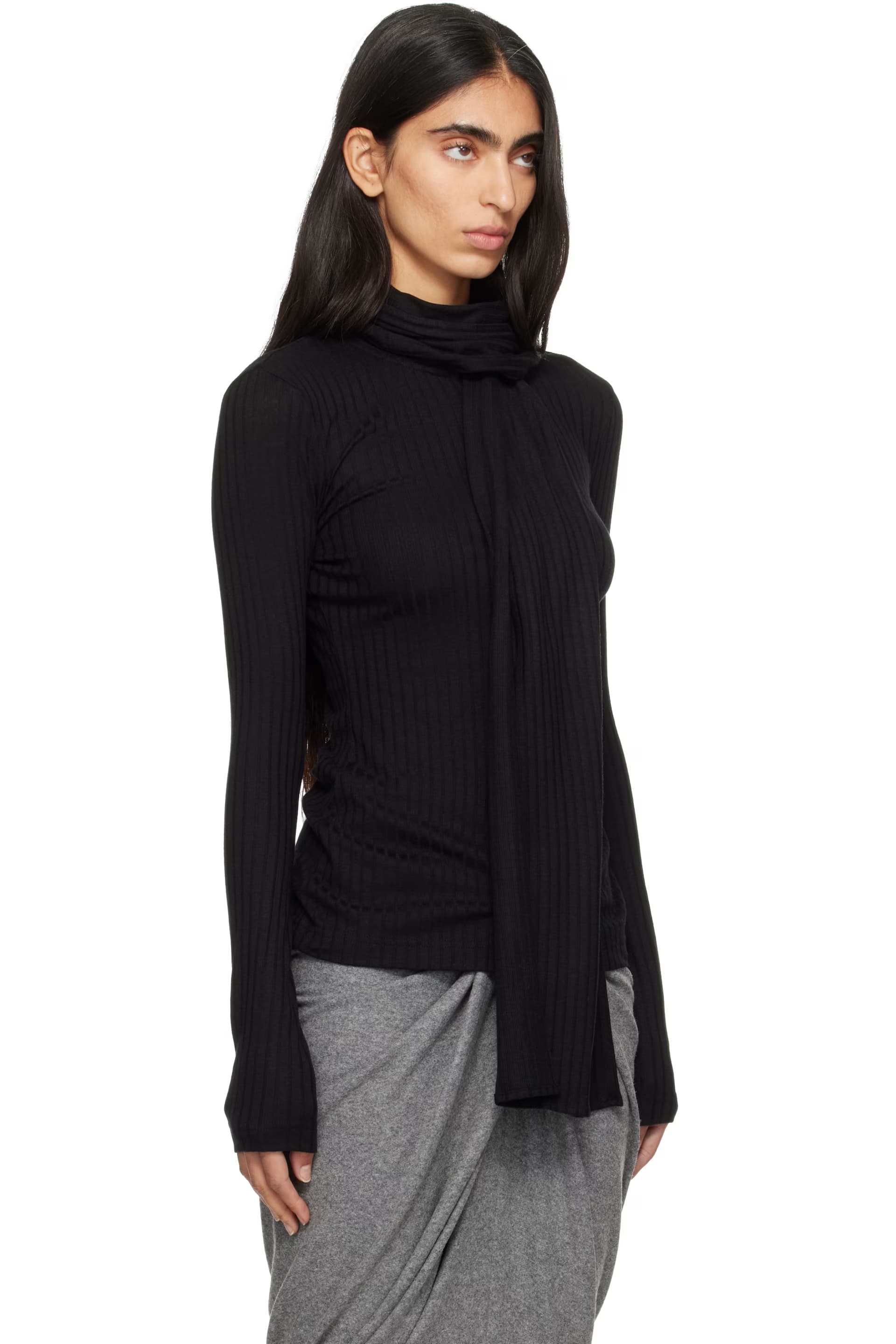 Black Ribbed Bow Blouse 2