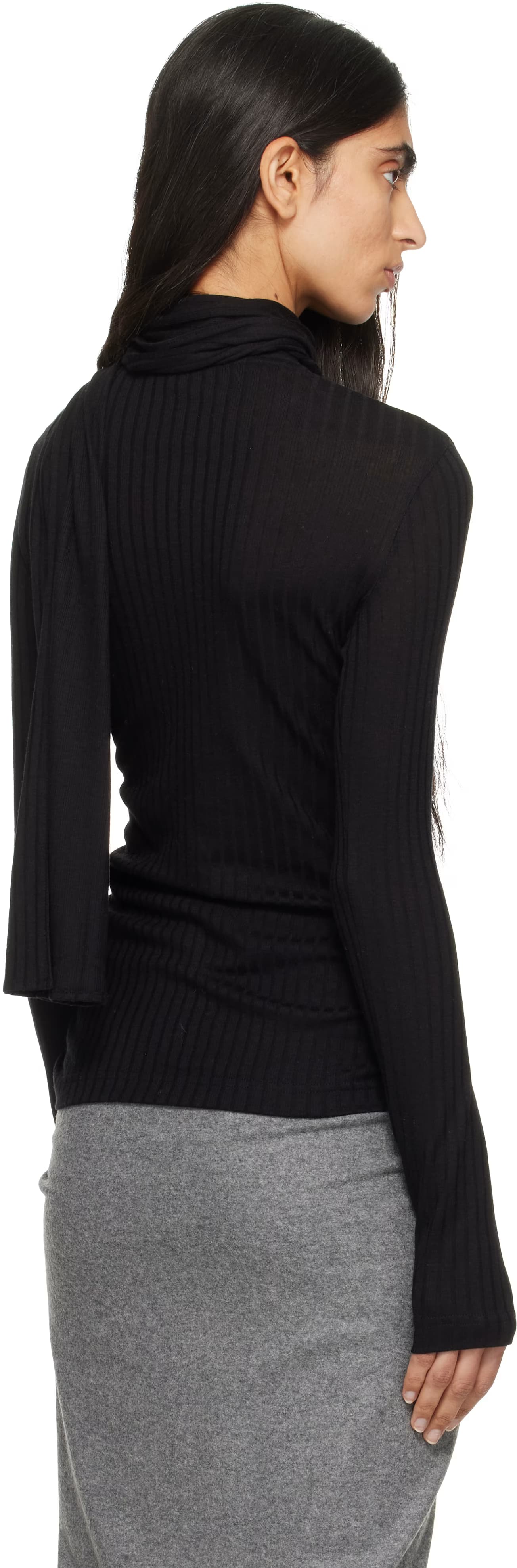 Black Ribbed Bow Blouse 3
