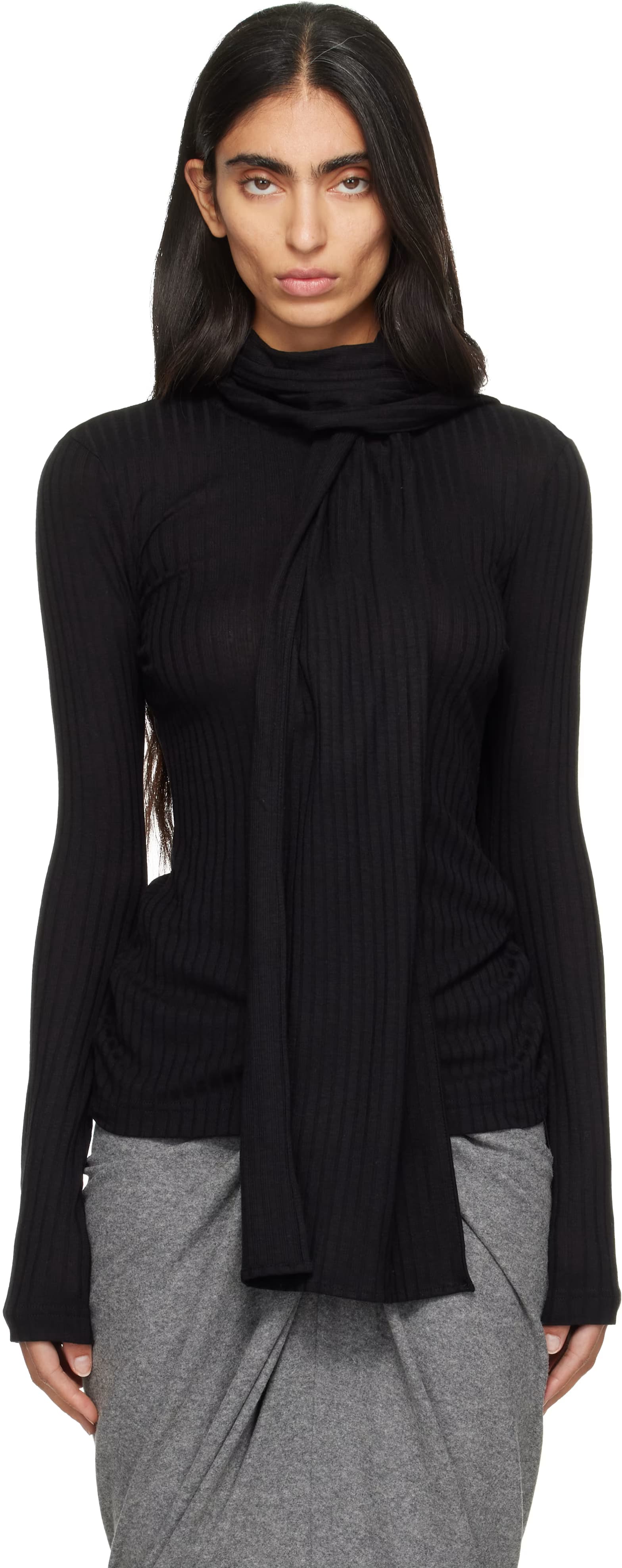 Black Ribbed Bow Blouse by Toteme