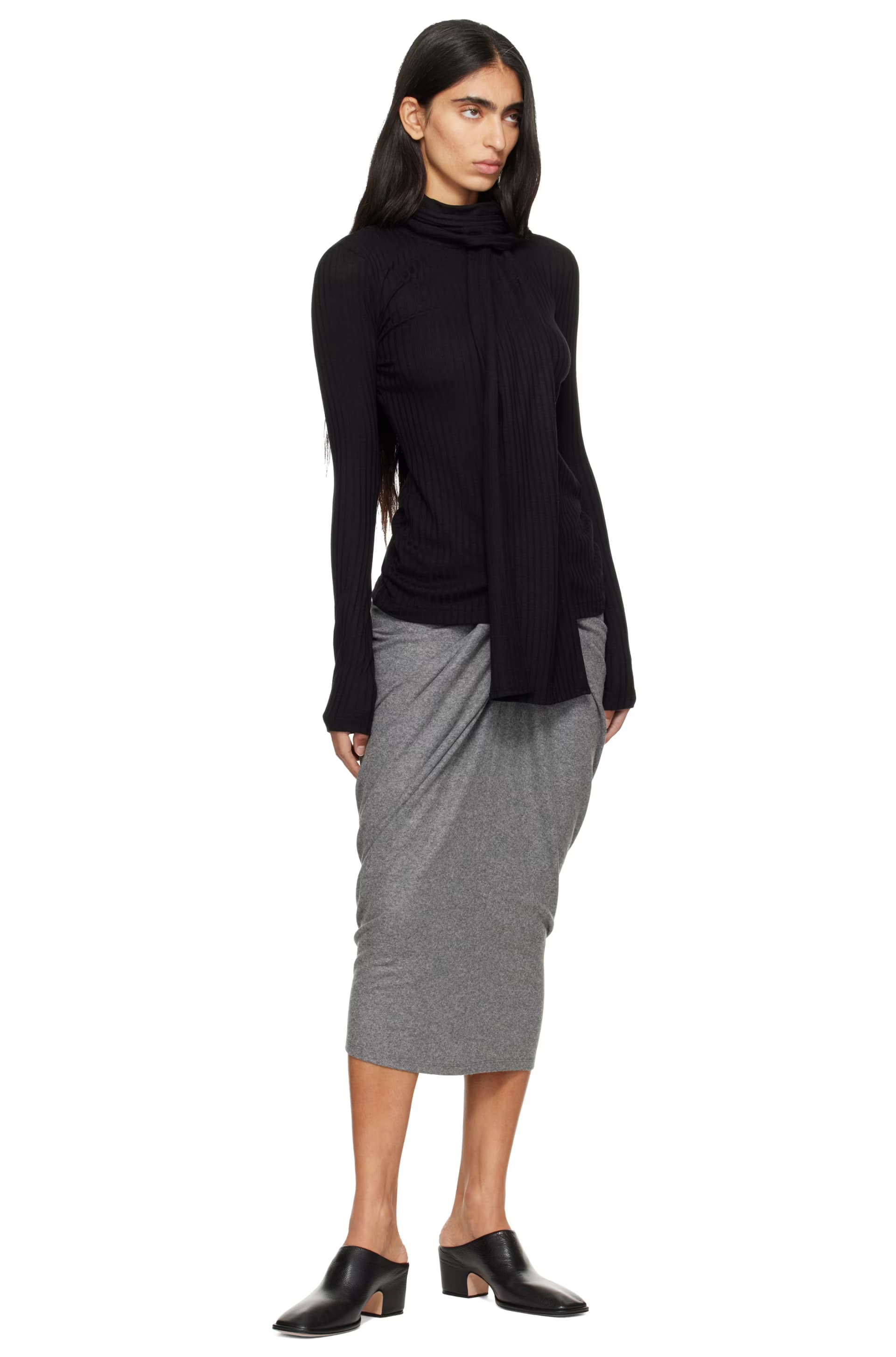 Black Ribbed Bow Blouse 4