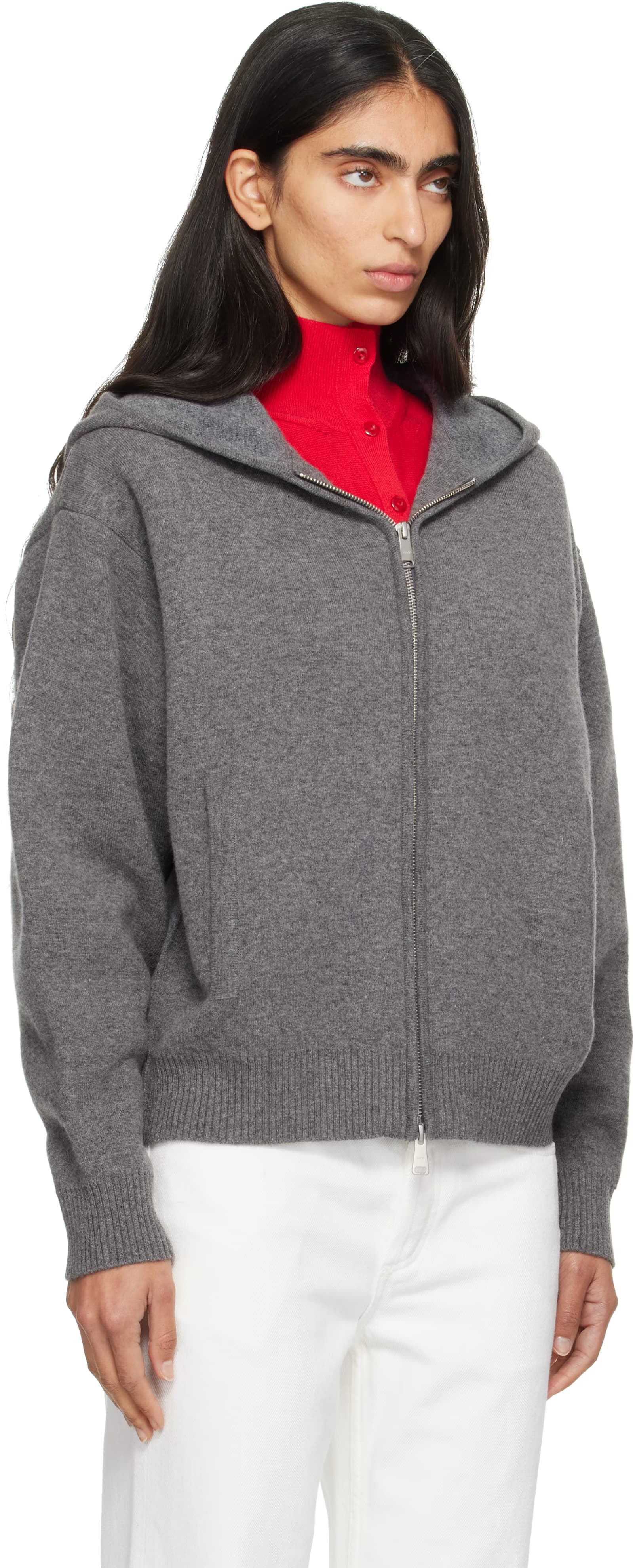 Gray Double Face Wool Zip-Up Hoodie 2