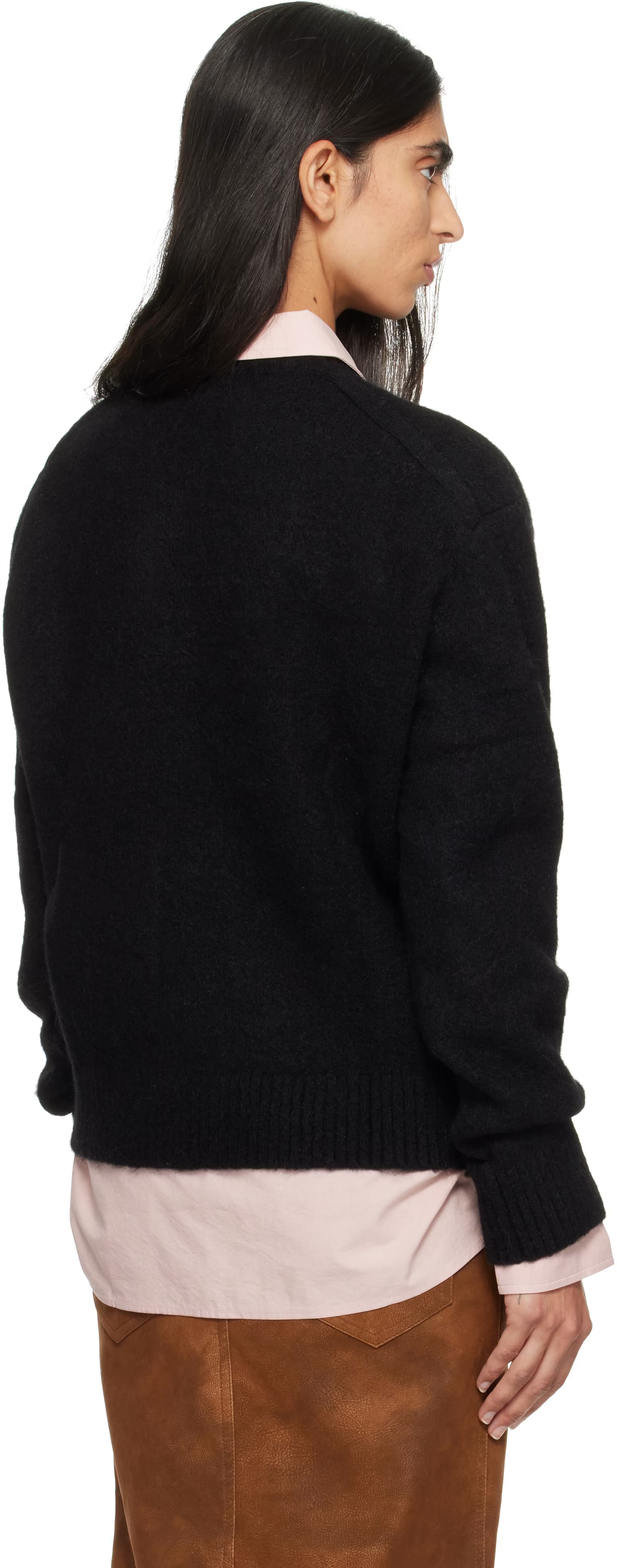 Black Wool Blend Hairy V-Neck Sweater 3