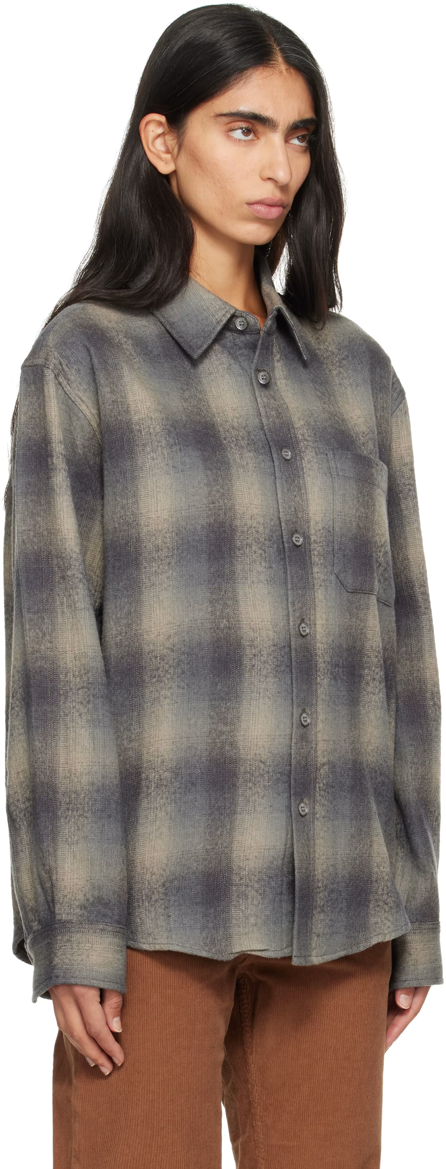 Gray Ombre Flannel One Pocket Checkered V.2 Shirt by COOR
