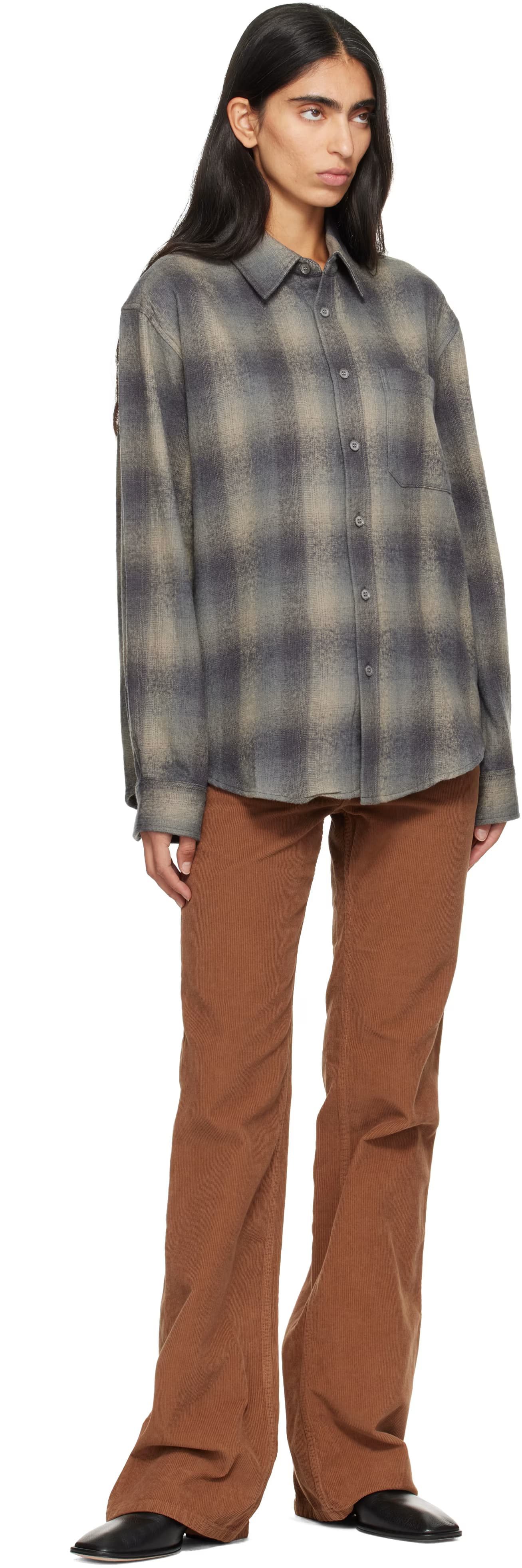 Gray Ombre Flannel One Pocket Checkered V.2 Shirt by COOR