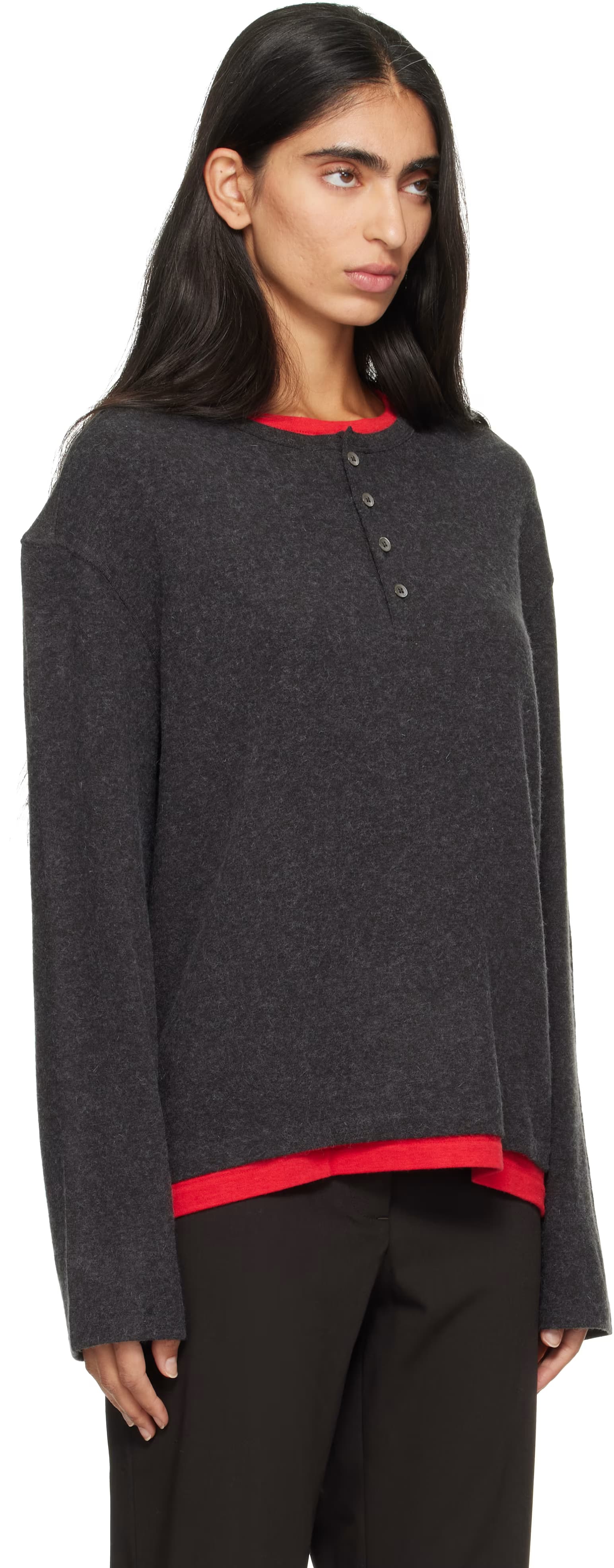Gray Hairy Neck Layered Henley 2