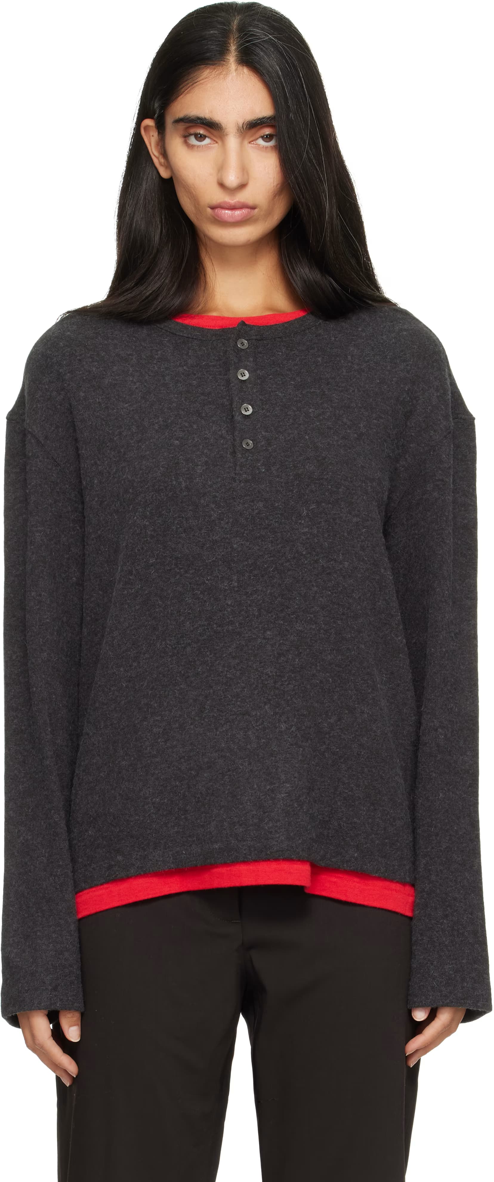 Gray Hairy Neck Layered Henley by COOR