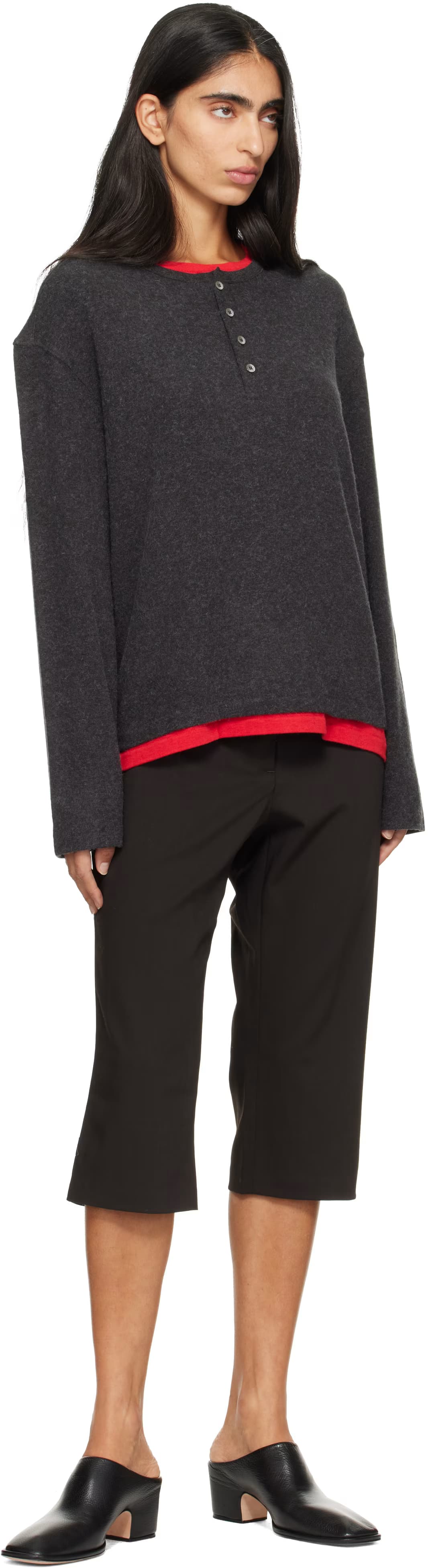 Gray Hairy Neck Layered Henley 4
