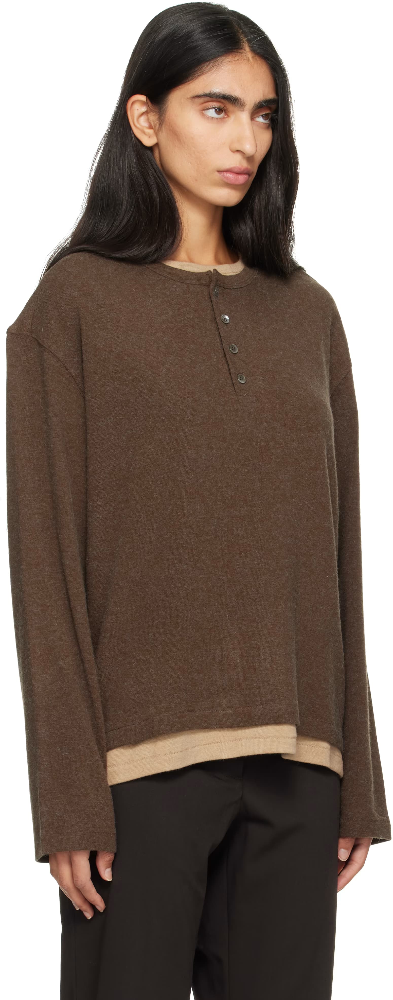 Khaki Hairy Neck Layered Henley 2