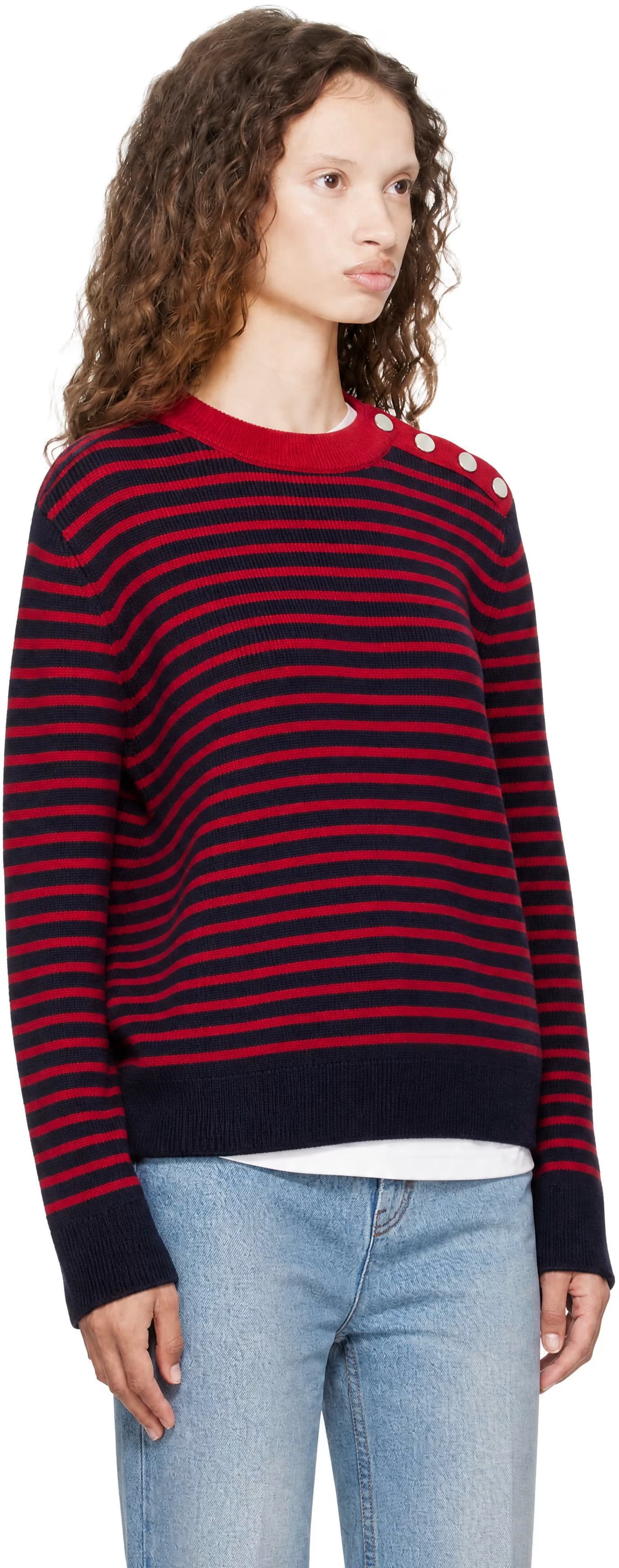 Navy & Red Sailor Striped Wool Crewneck Sweater 2