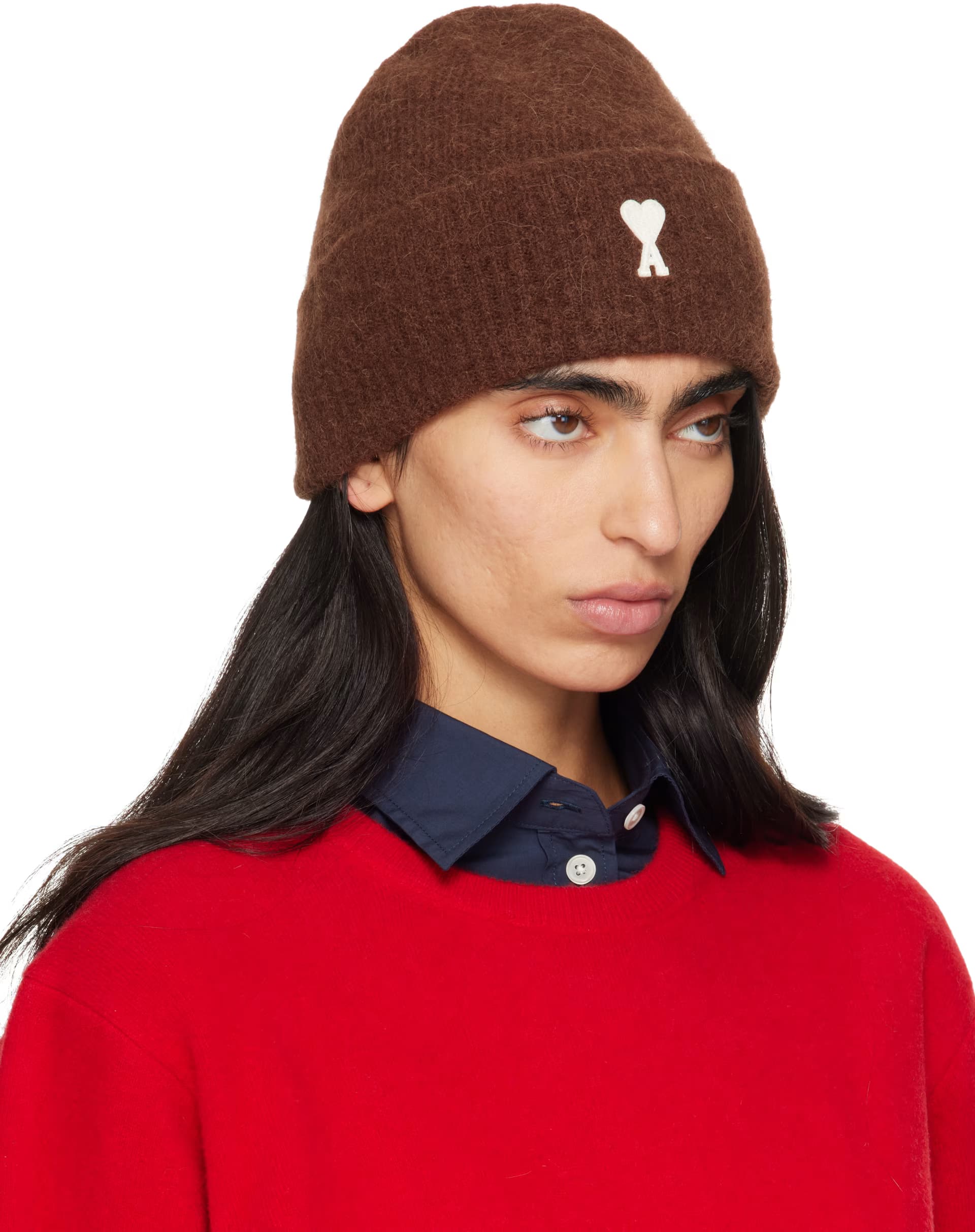 Brown Alpaca Ami de Coeur Beanie by AMI Paris