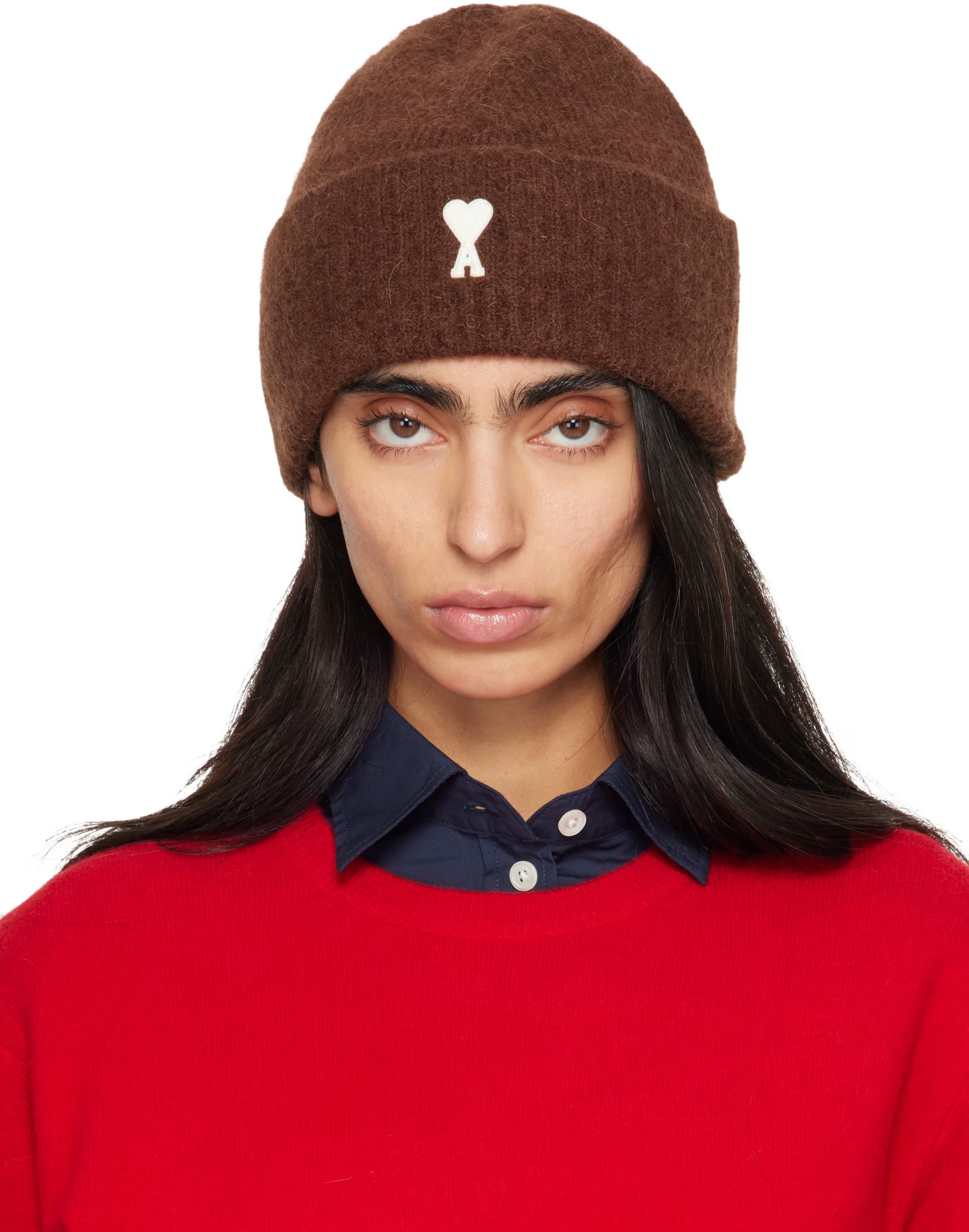 Brown Alpaca Ami de Coeur Beanie by AMI Paris