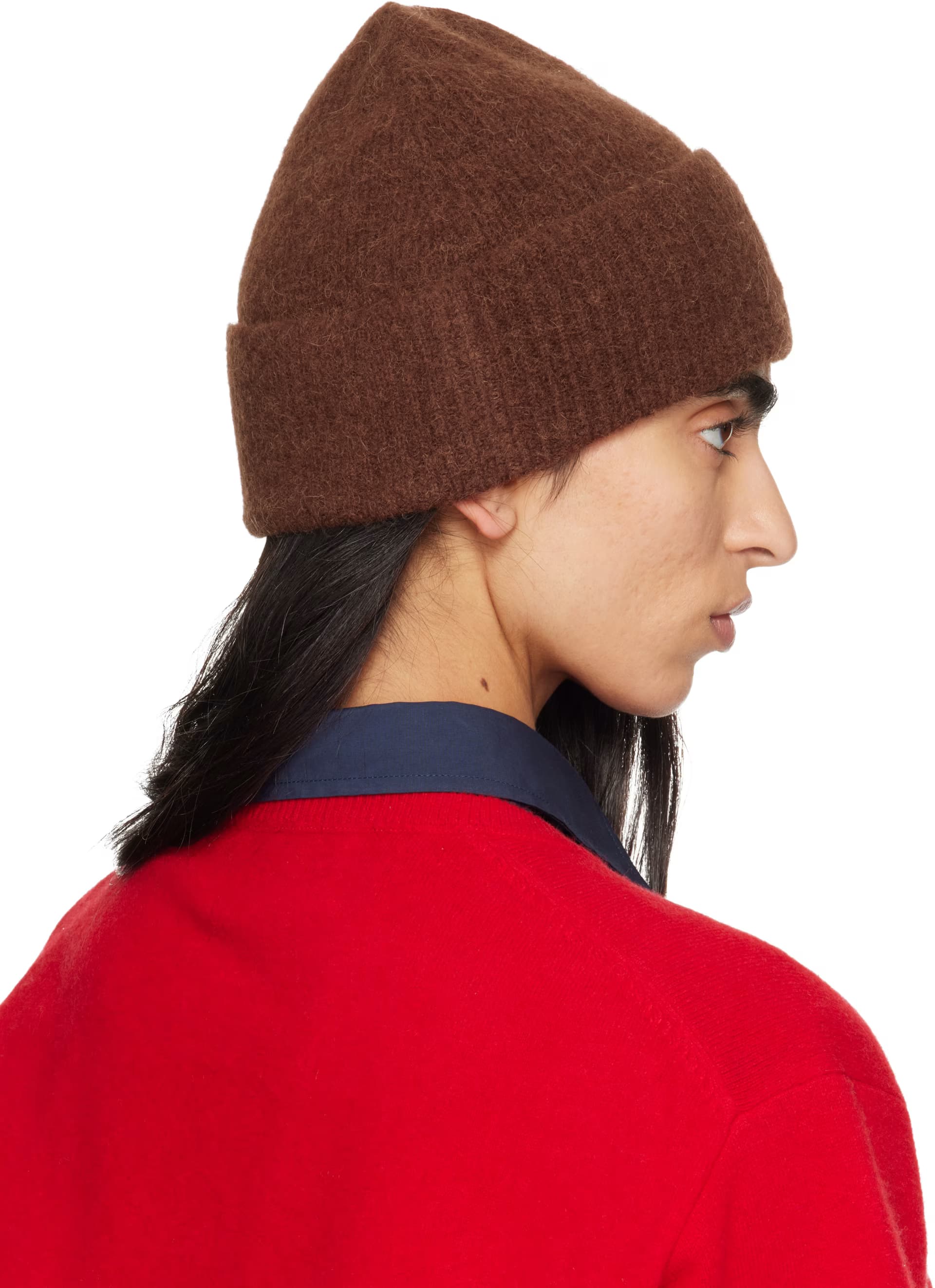 Brown Alpaca Ami de Coeur Beanie by AMI Paris