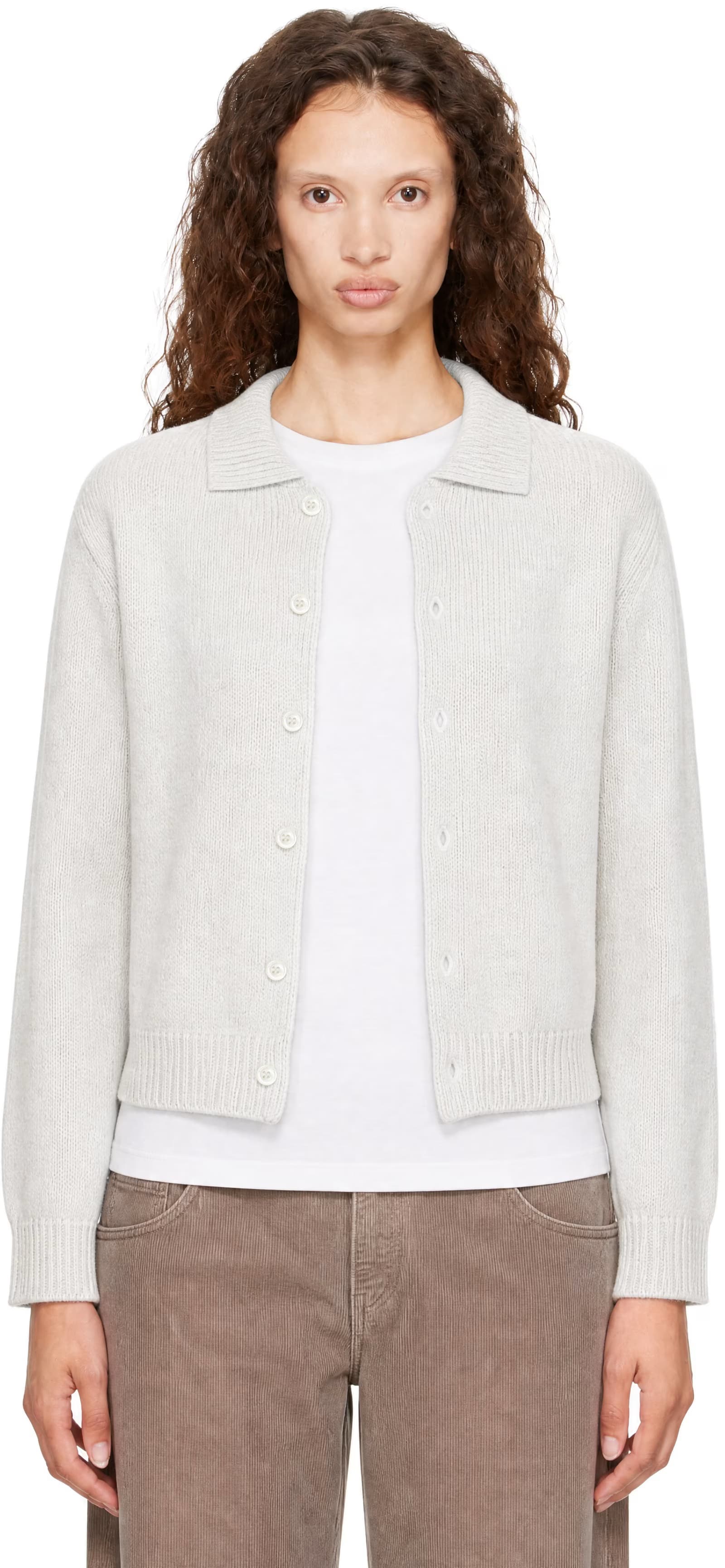 Gray Collared Knit Cardigan by Dunst