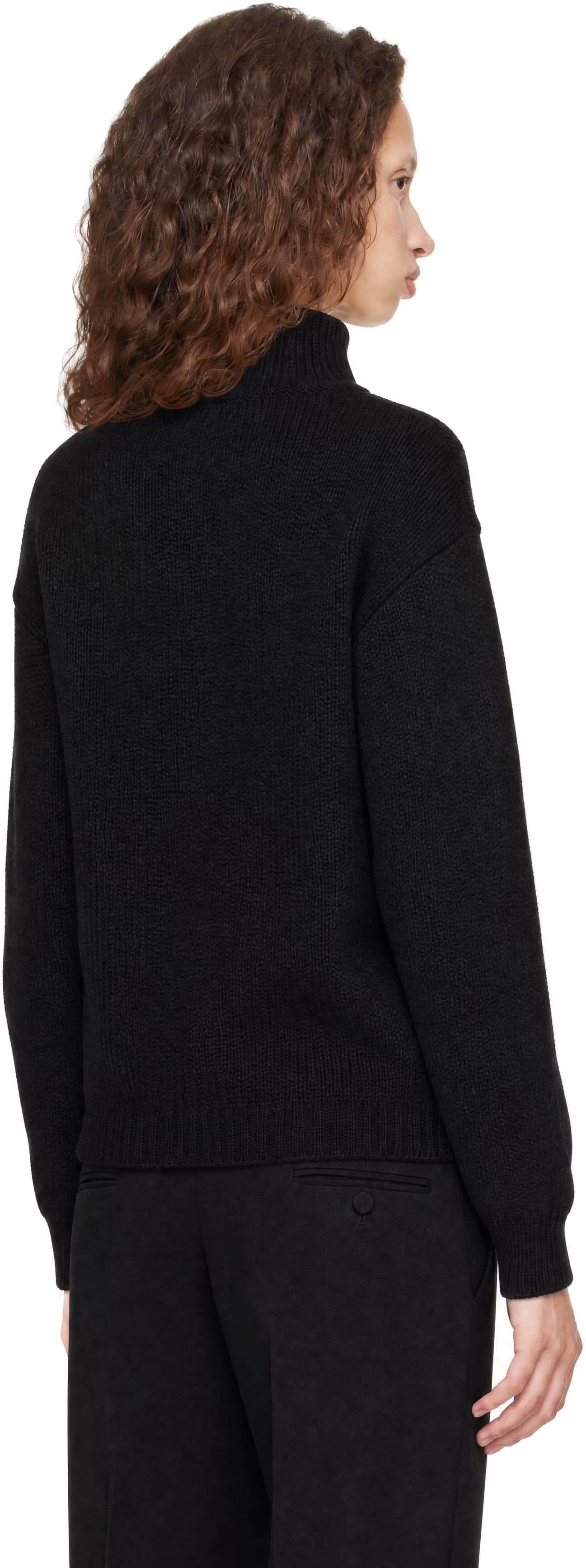 Black Wool Cashmere Mohair Turtleneck Knit Sweater 3