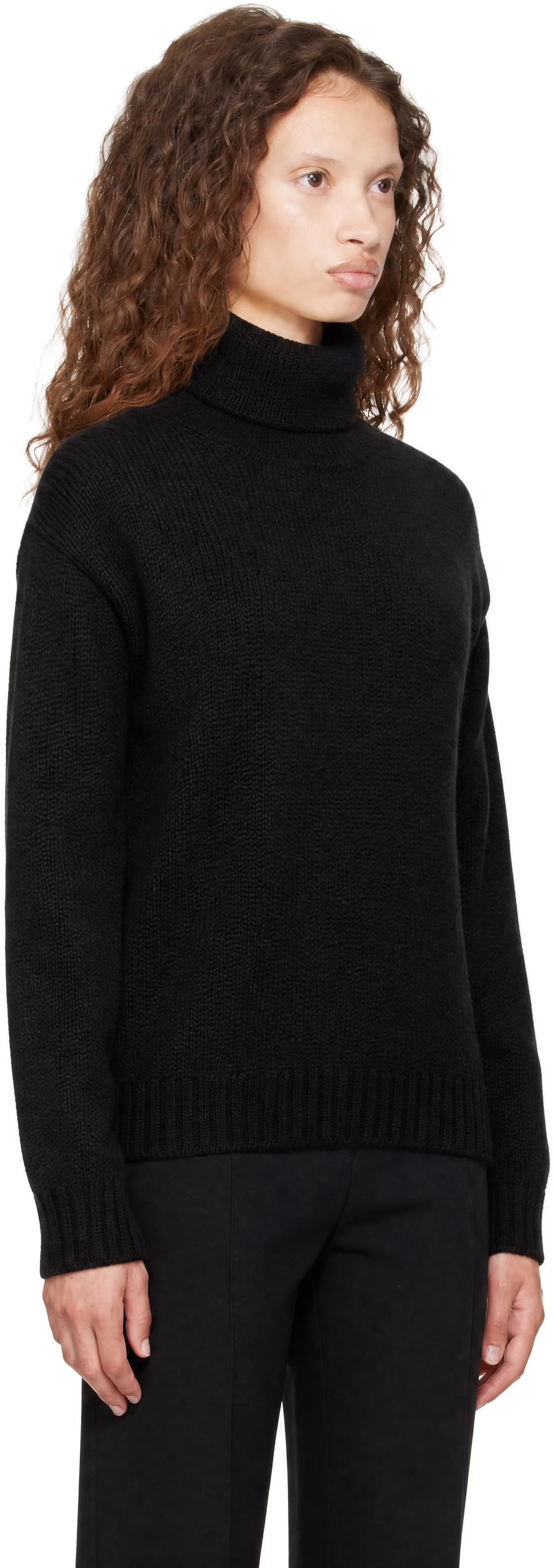 Black Wool Cashmere Mohair Turtleneck Knit Sweater 2