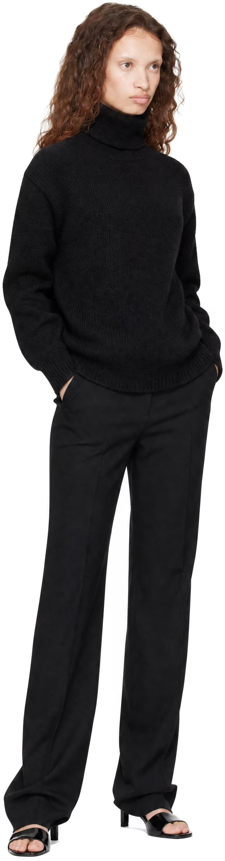 Black Wool Cashmere Mohair Turtleneck Knit Sweater 4