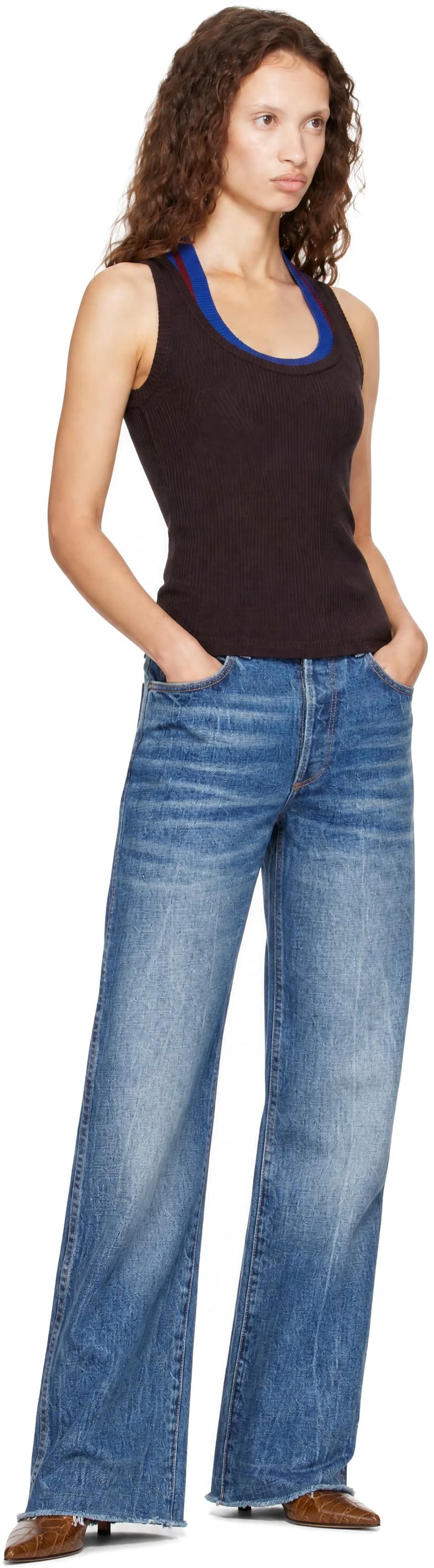 Blue Stonewashed Denim Melanie Straight Jeans 4