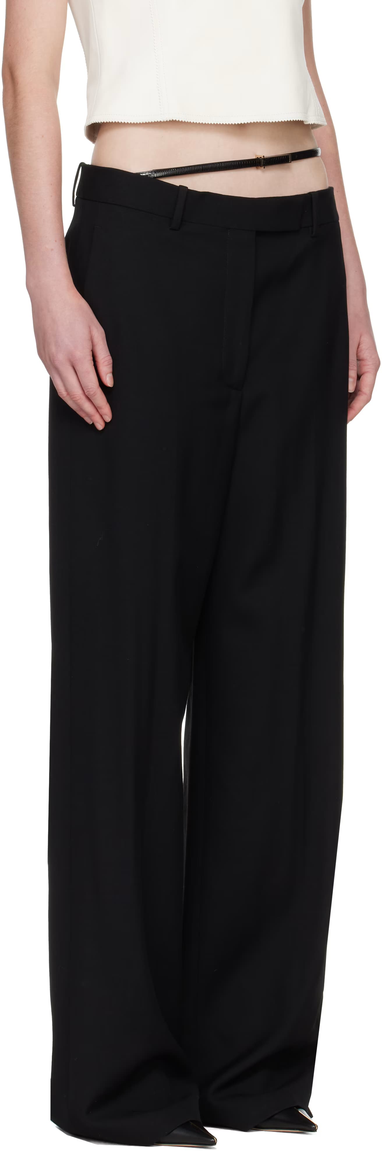 Black Sharp Grain De Poudre Slanted Trousers 2