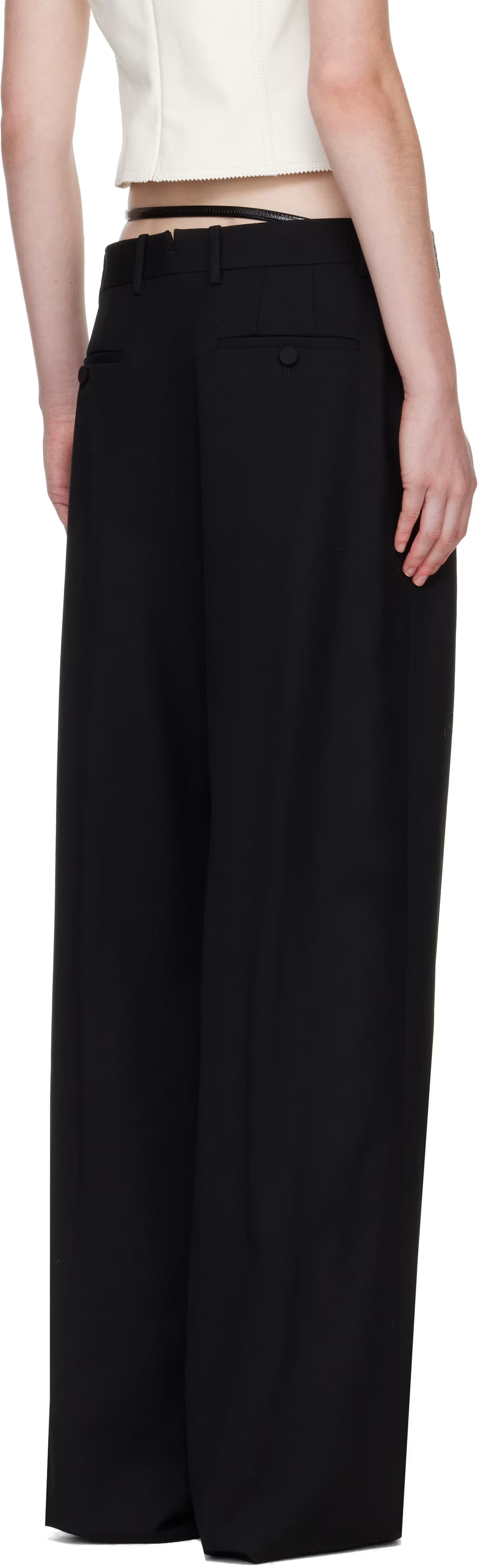 Black Sharp Grain De Poudre Slanted Trousers 3