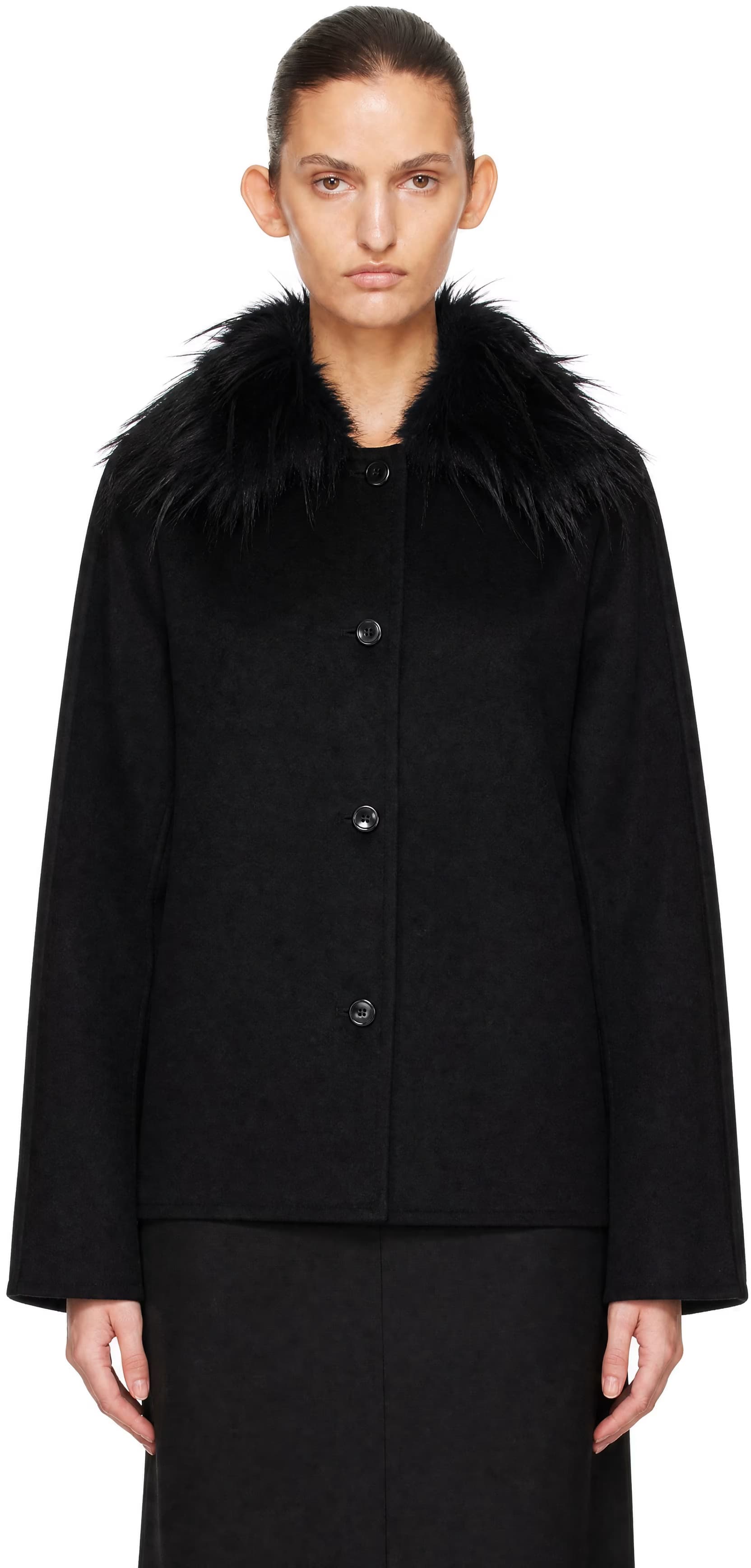 Black Rafe Detachable Faux-Fur Collar Jacket by Loulou de Saison