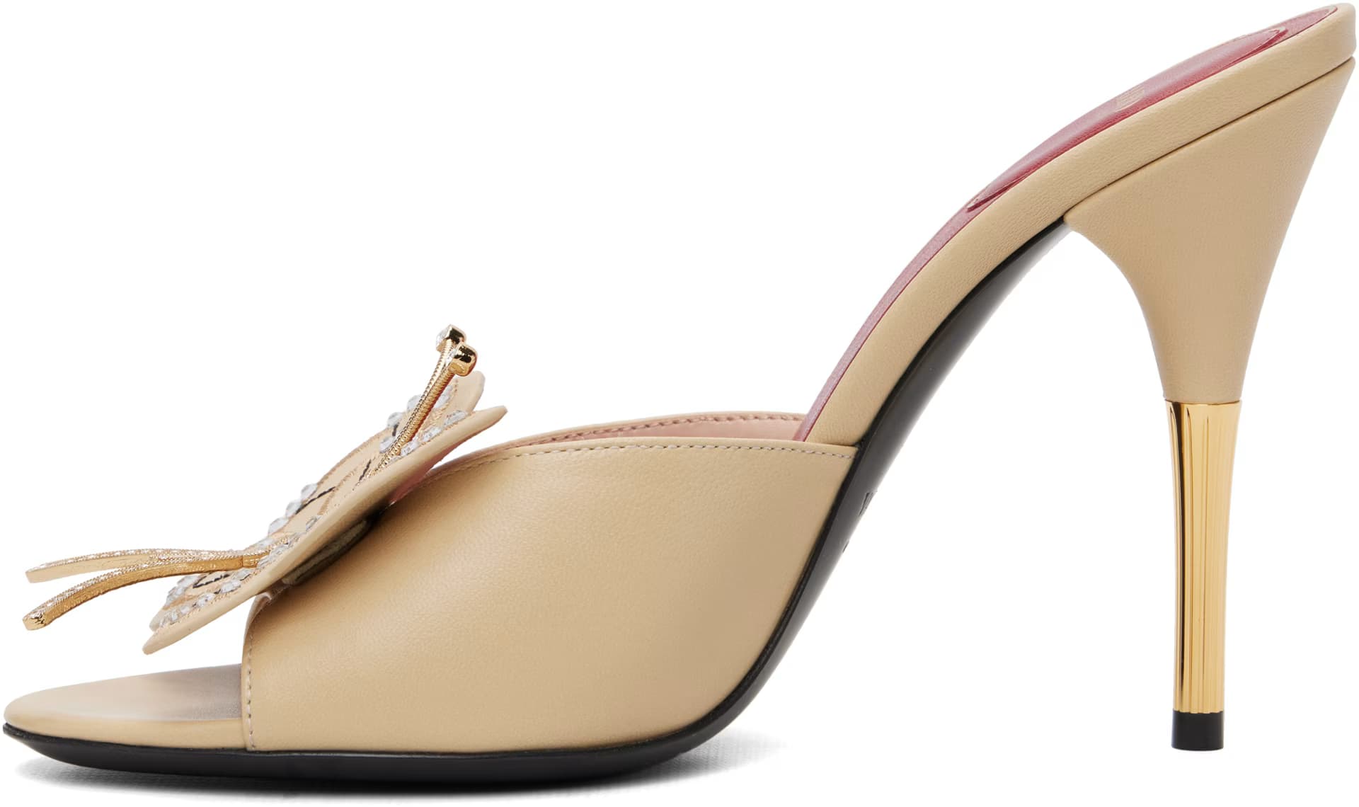 Beige Flutterby Kidskin Slide Heeled Sandals 3