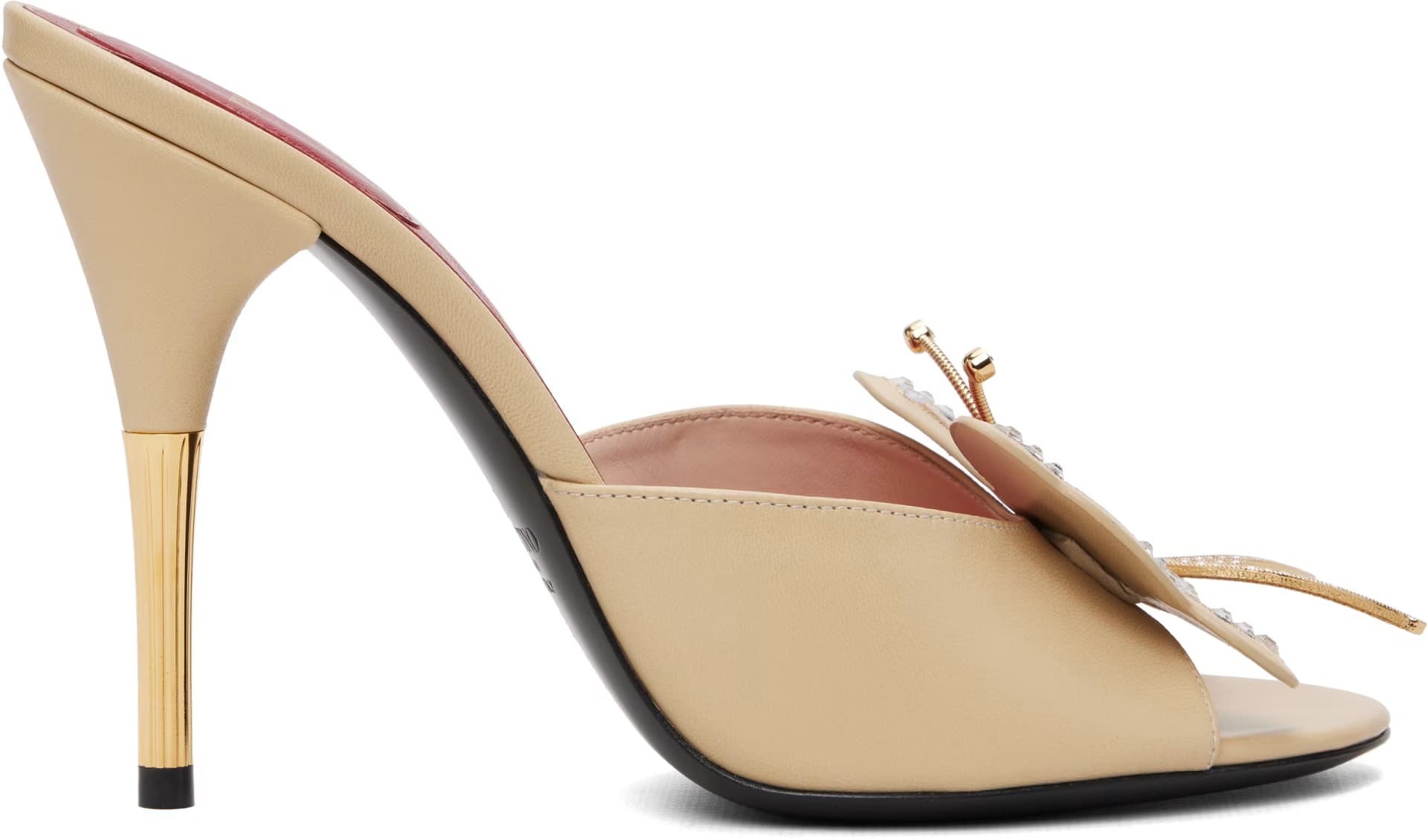 Beige Flutterby Kidskin Slide Heeled Sandals by Valentino Garavani