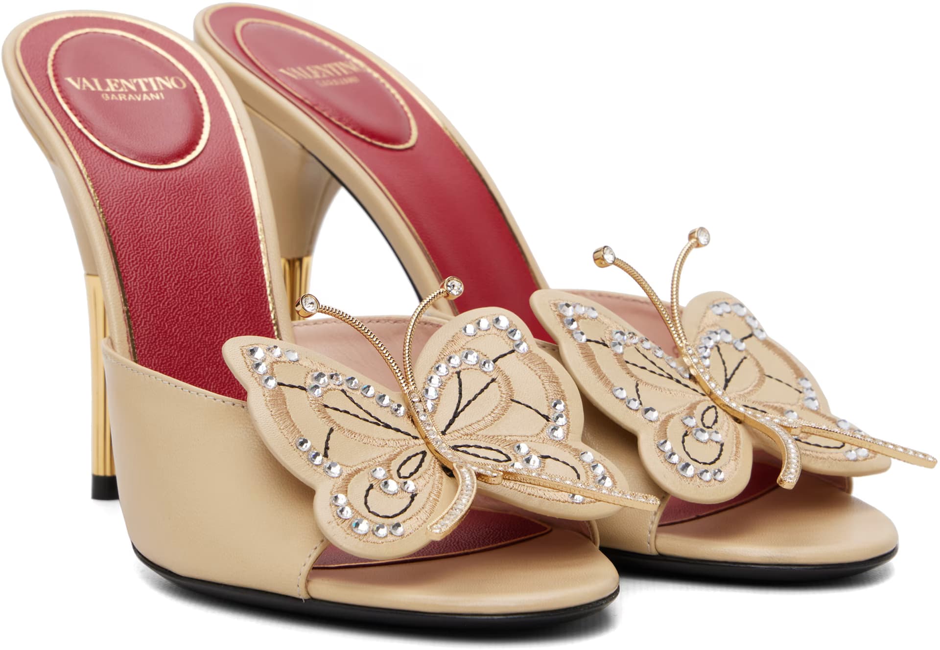 Beige Flutterby Kidskin Slide Heeled Sandals 4