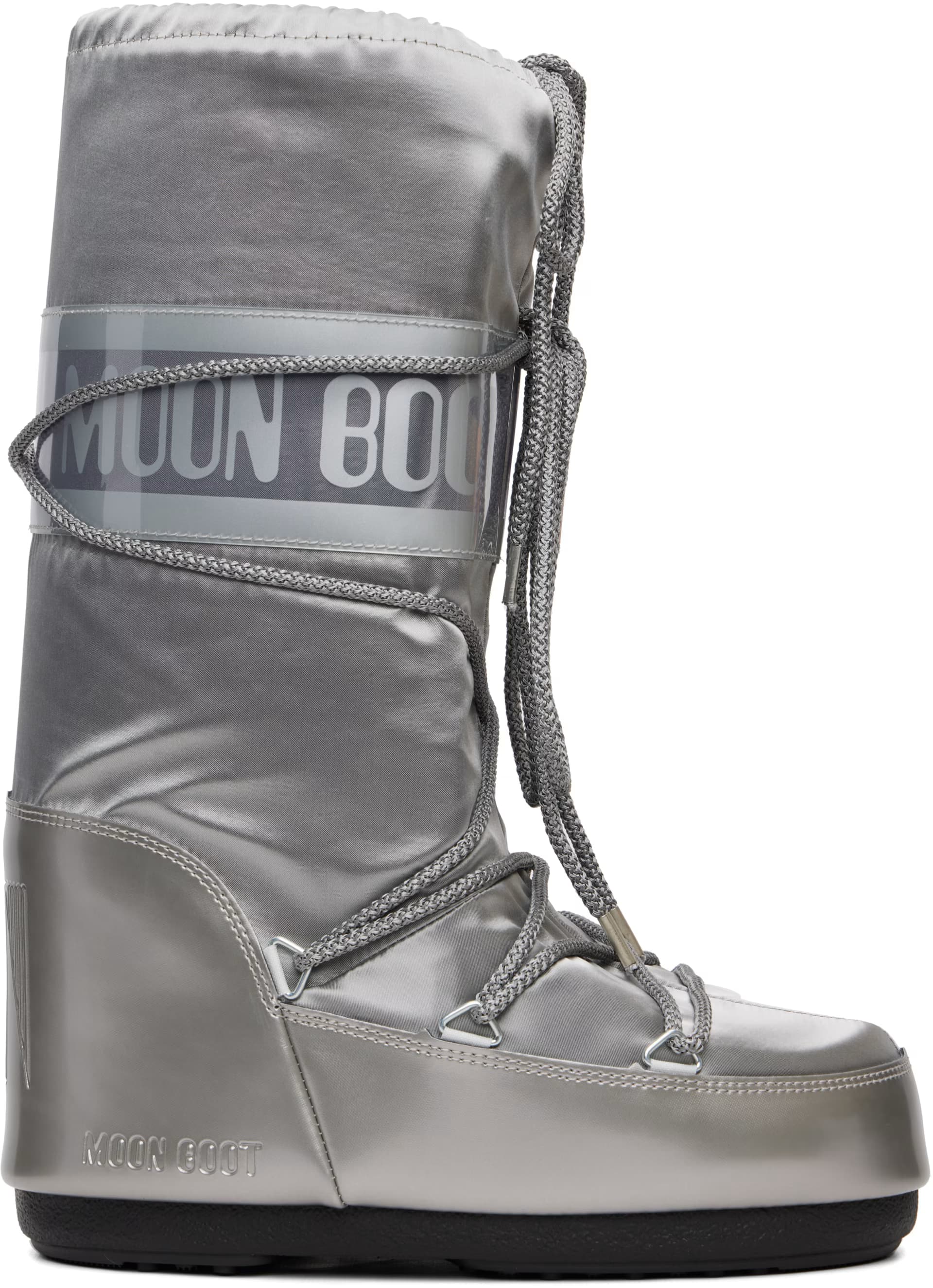 Silver Icon Glance Satin Boots by Moon Boot
