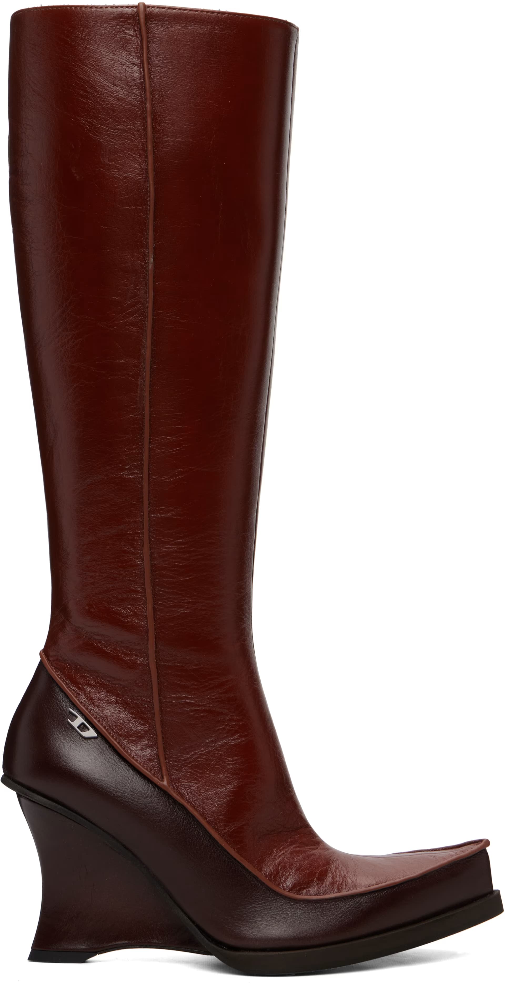 Brown D-Lucette-Knee-High Leather Boots by Diesel