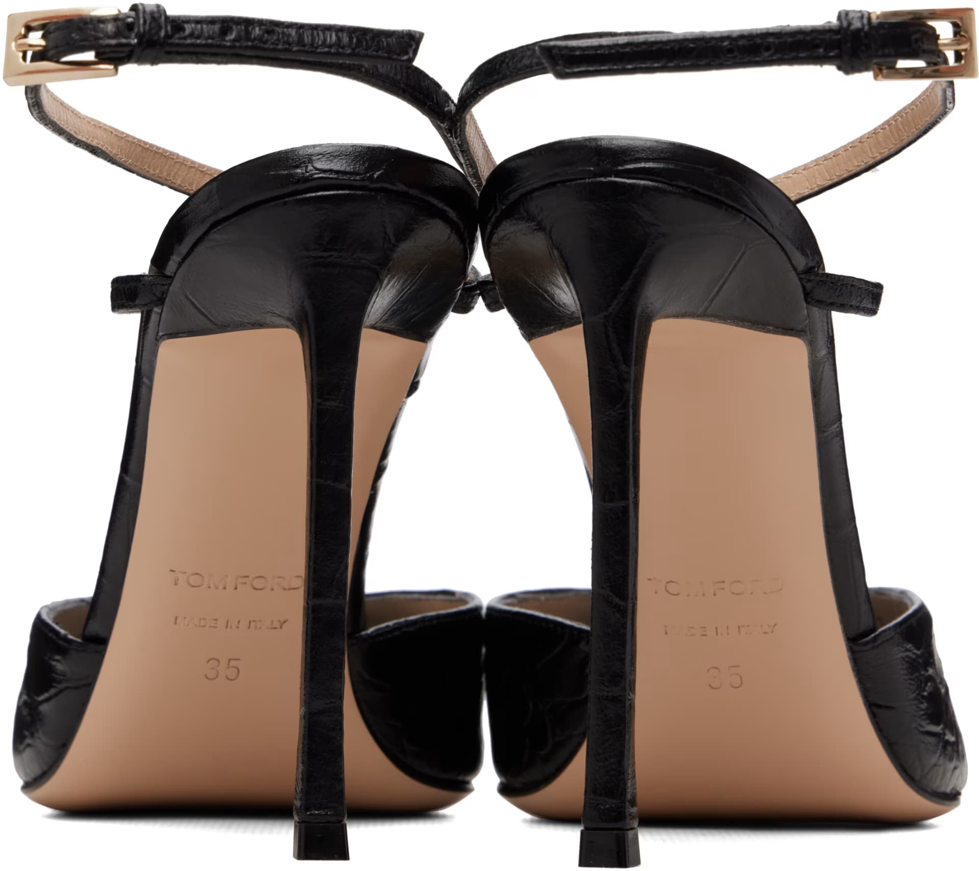 Black Stamped Crocodile Leather Selen Heels 2