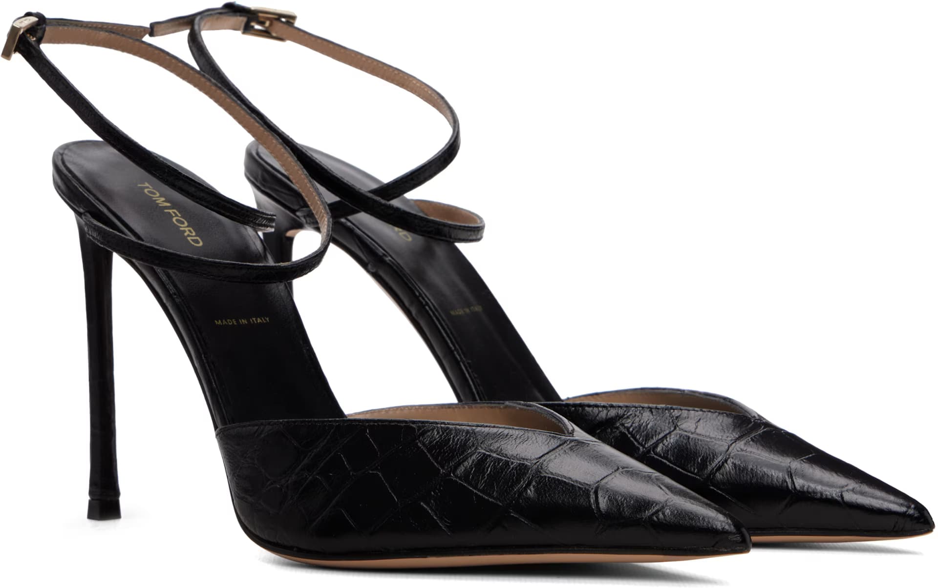 Black Stamped Crocodile Leather Selen Heels 4
