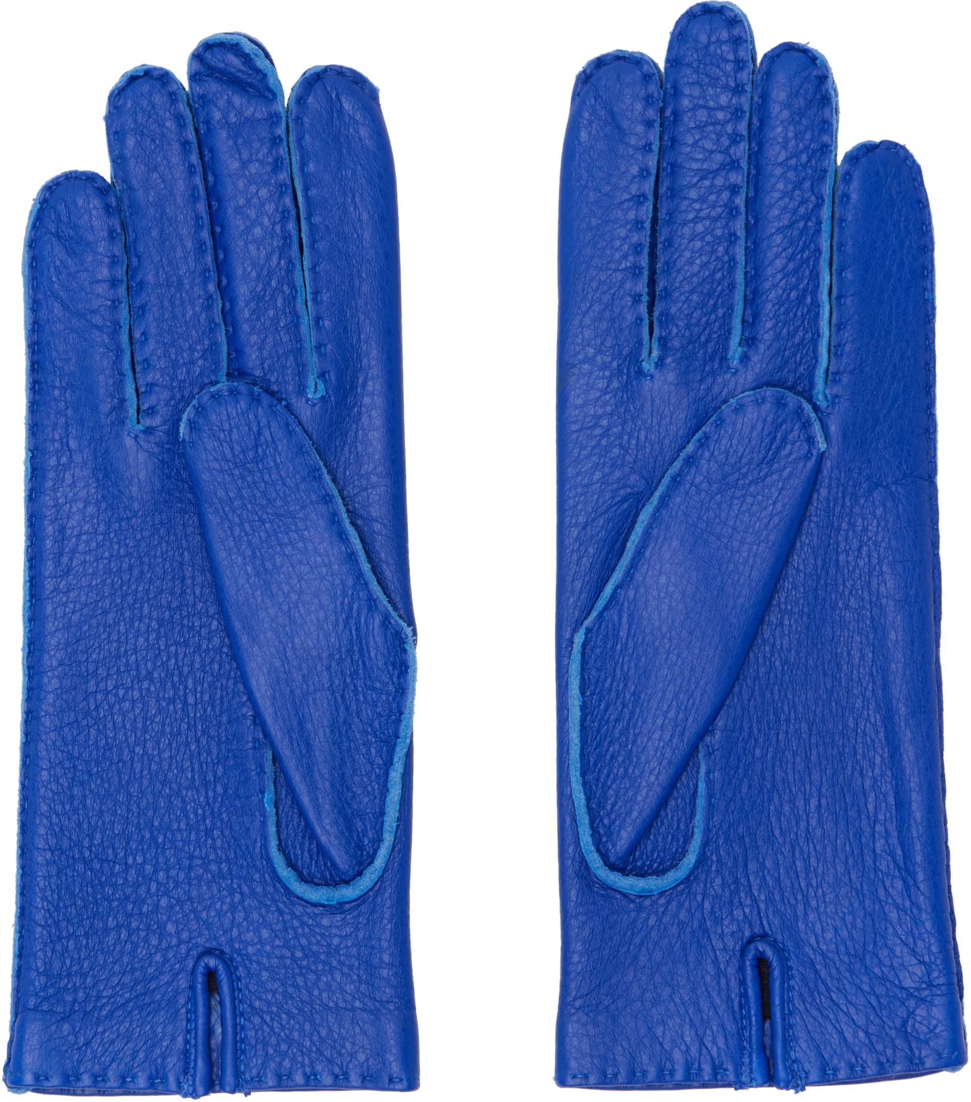 Blue Grained Leather Gloves 2