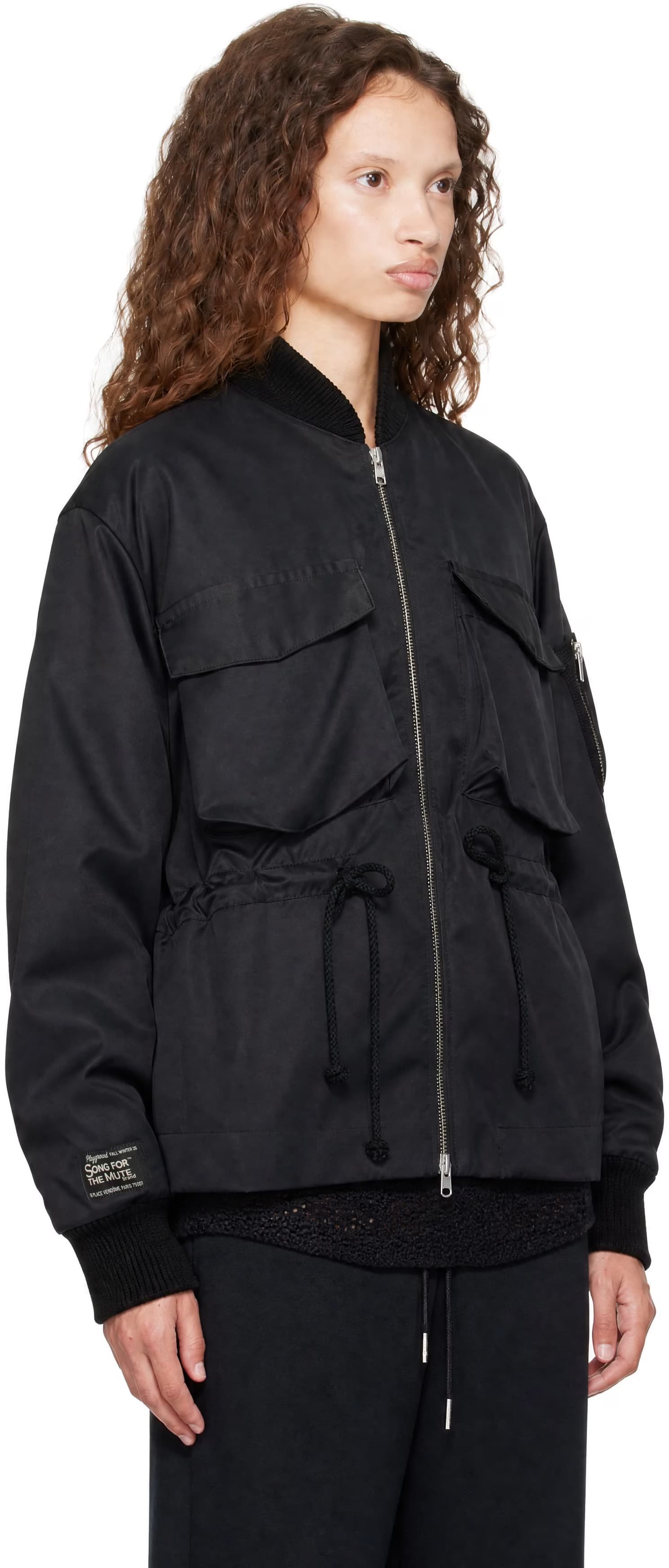 Black Heavy Memory Satin Gathered Field Jacket by Song For The Mute