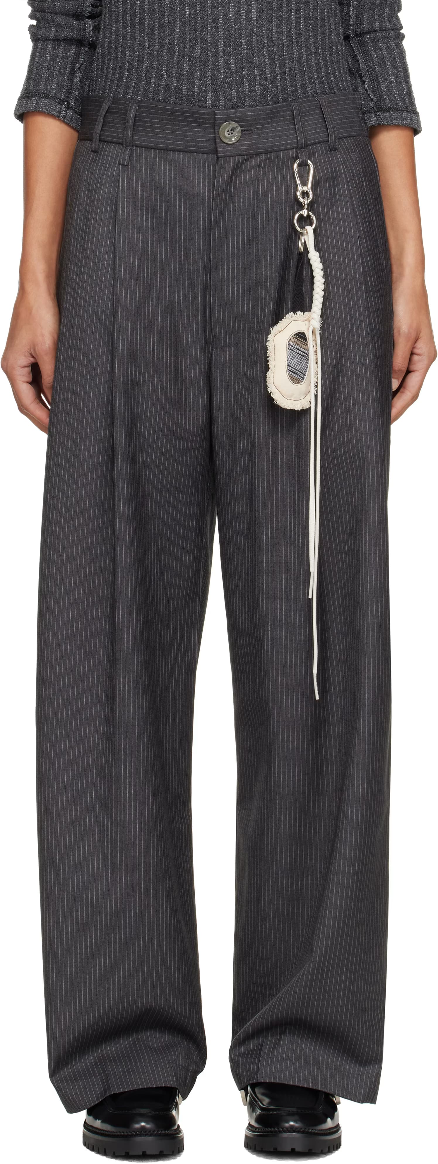 Gray Double Pleated Striped Trousers by Song For The Mute