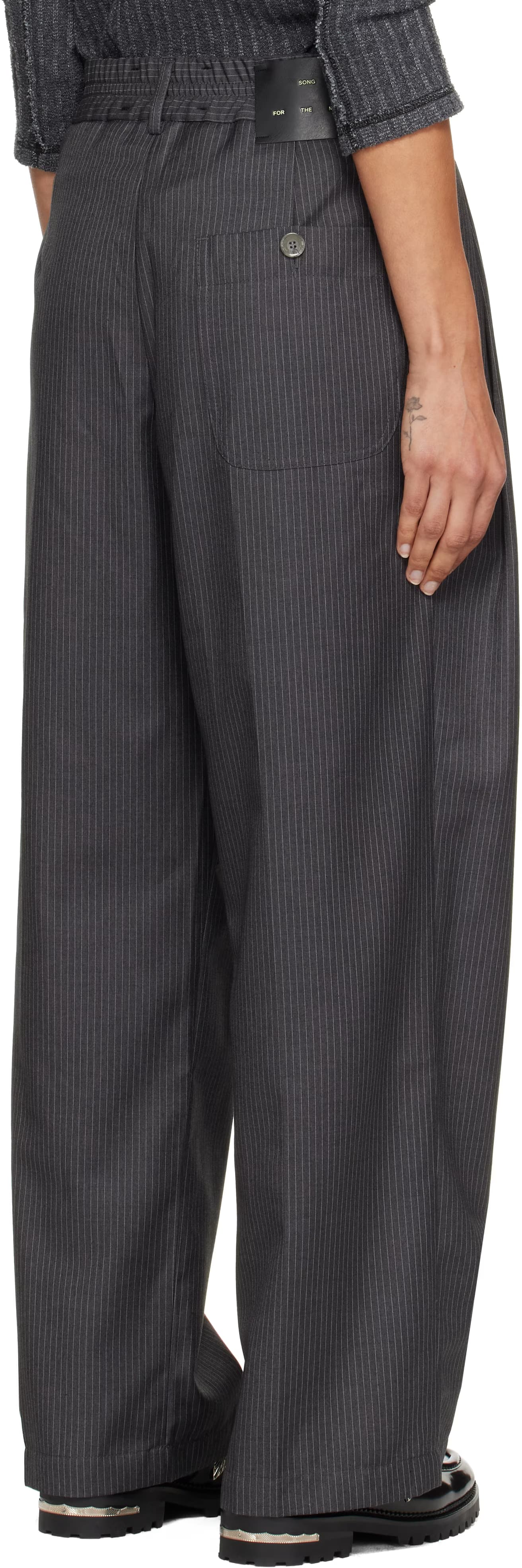 Gray Double Pleated Striped Trousers 3