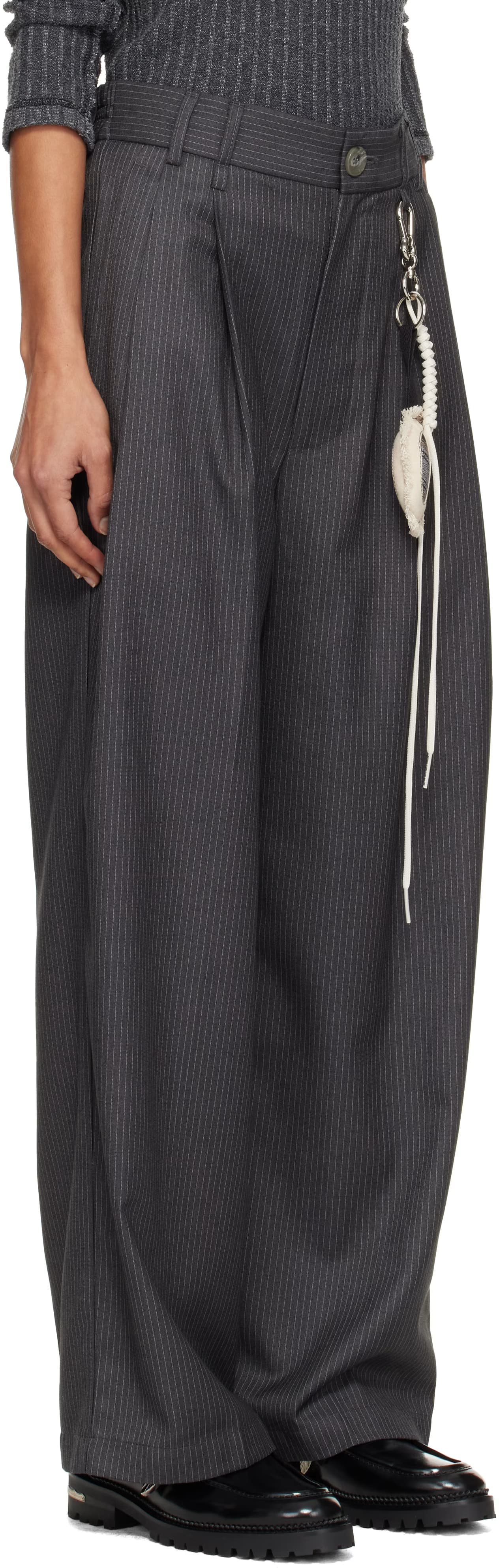Gray Double Pleated Striped Trousers 2