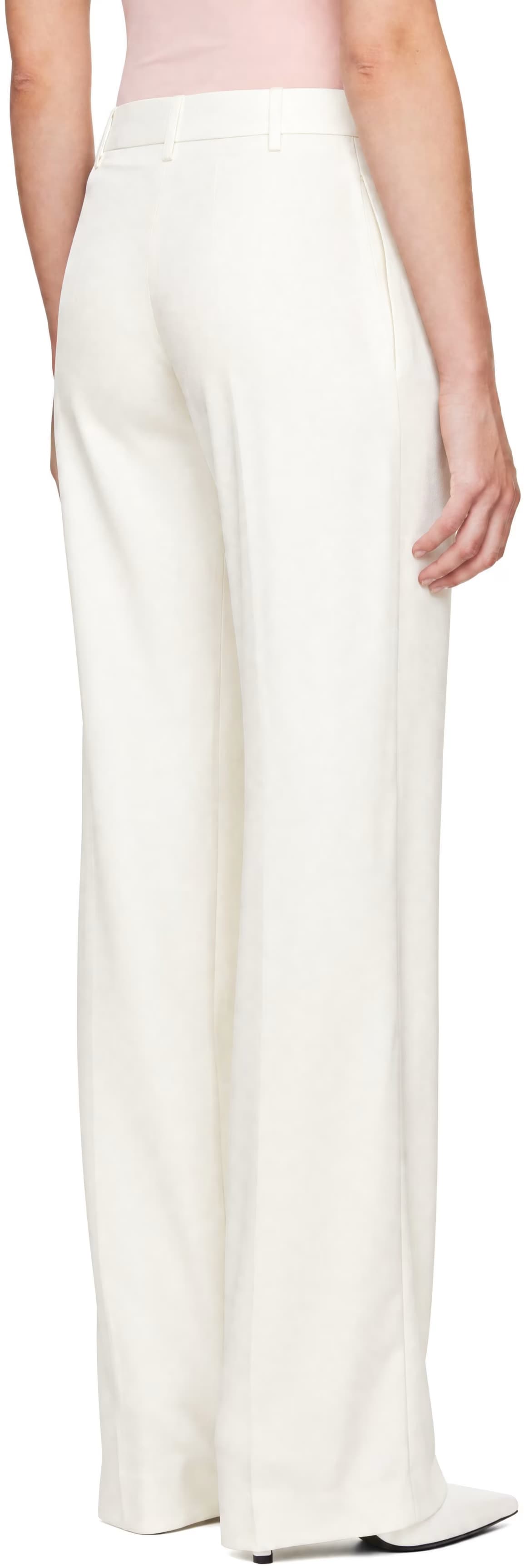 White Relaxed Curved Leg Trousers 3